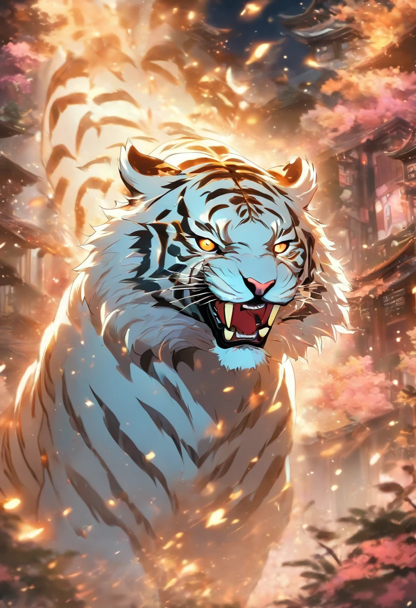 The Western White Tigern, in the style of atmospheric color washes, unique yokai illustrations, aggressive digital illustration, Lightpainting, Glamor Shot, HD, AR