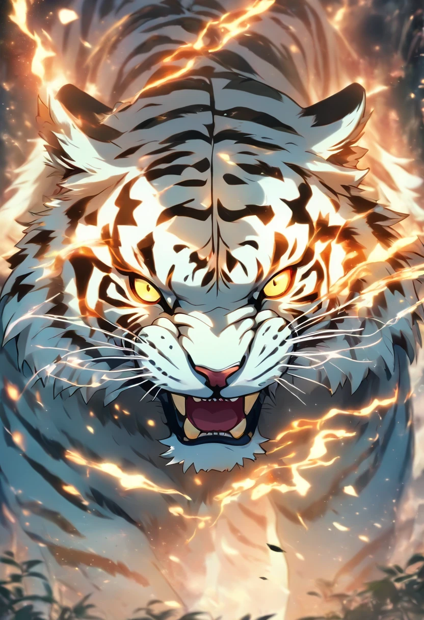 The Western White Tigern, in the style of atmospheric color washes, unique yokai illustrations, aggressive digital illustration, Lightpainting, Glamor Shot, HD, AR