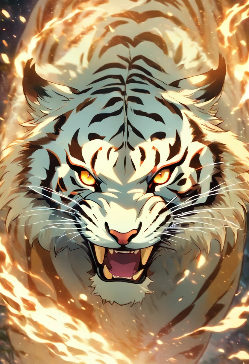 The Western White Tigern, in the style of atmospheric color washes, unique yokai illustrations, aggressive digital illustration, Lightpainting, Glamor Shot, HD, AR