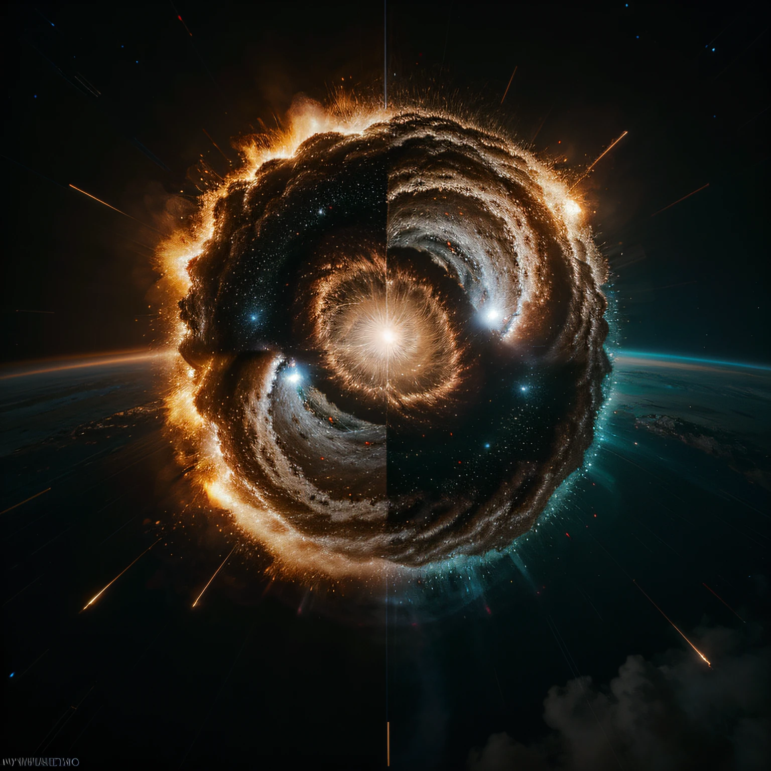 In the center a white light and around the explosion of the big bang of the universe, detalhado, realista, 8k