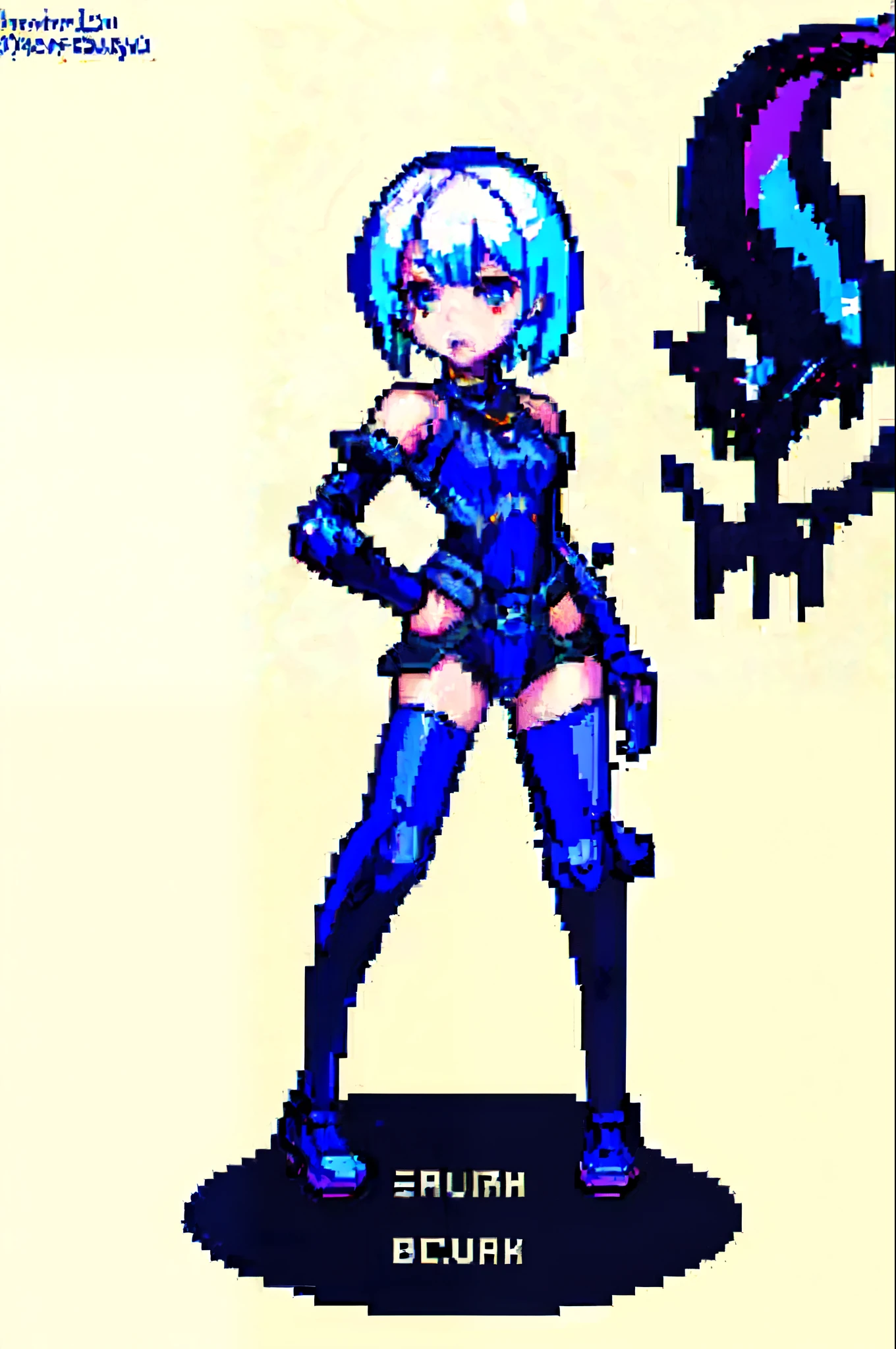 (masterpiece, top quality, best quality), pixel,pixel art,1girl with big chest,blue hair,short hair,hold a rifle,pistol,war suit,full body, 
 