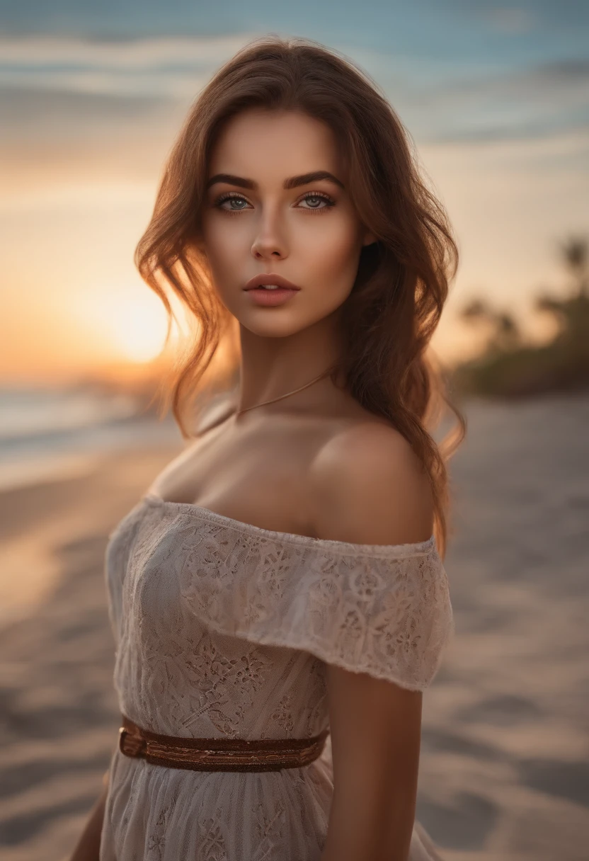 1girl, russian, beautiful eyes and lips, long hair, nostalgic smile, outstanding colors, beautiful background, perfect eyes, (nsfw, nude, thigh, slim body:1.3), sea, outdoor