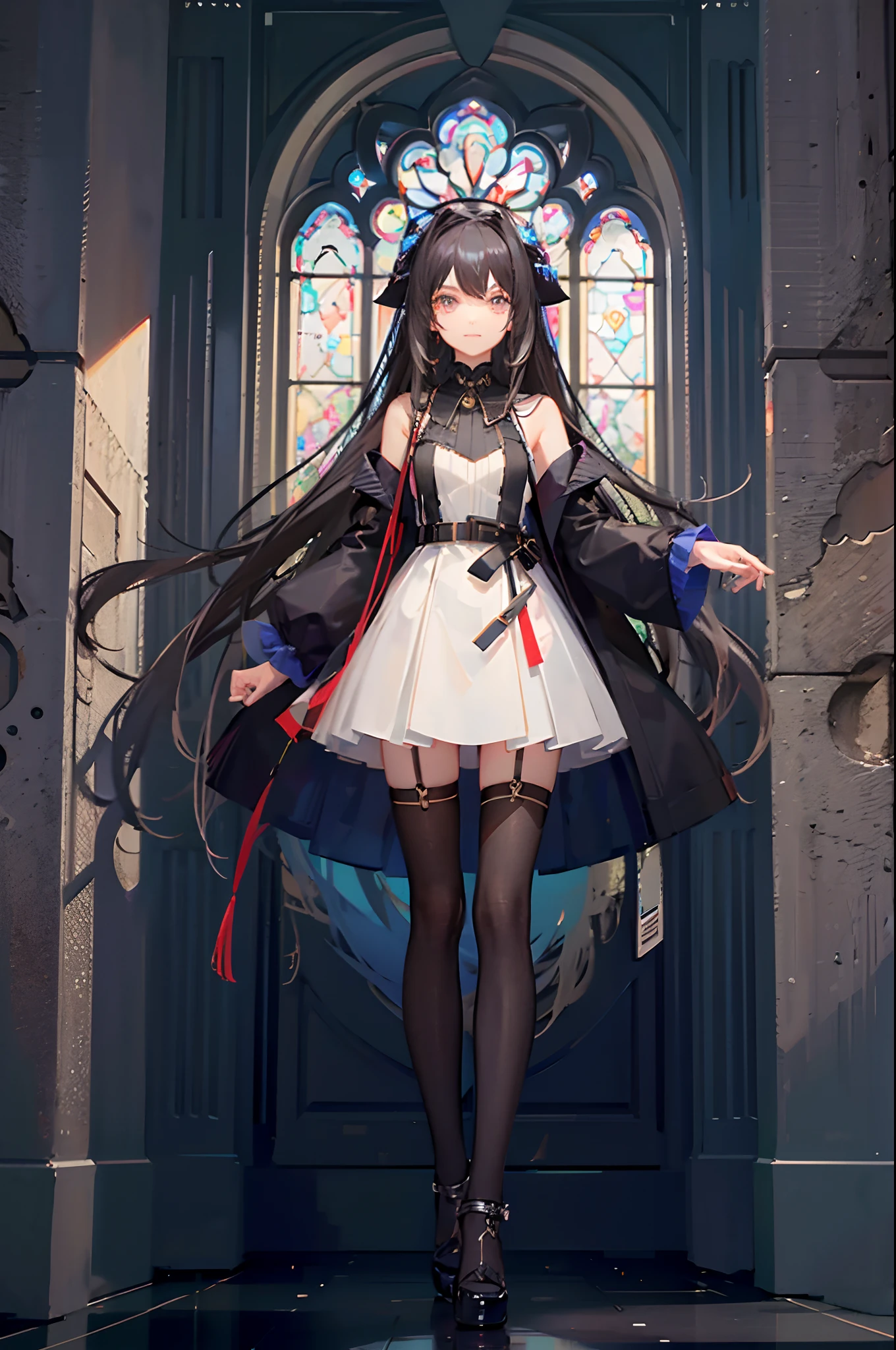 vtuber model, (Highest picture quality),(Master's work),(ultra-detailed),(Detailed eye description:1.0), (standing), (whole body), long hair, symetrical hair, symetrical body, front view, standing still, no background, just character, neutral face, beautifull, girl