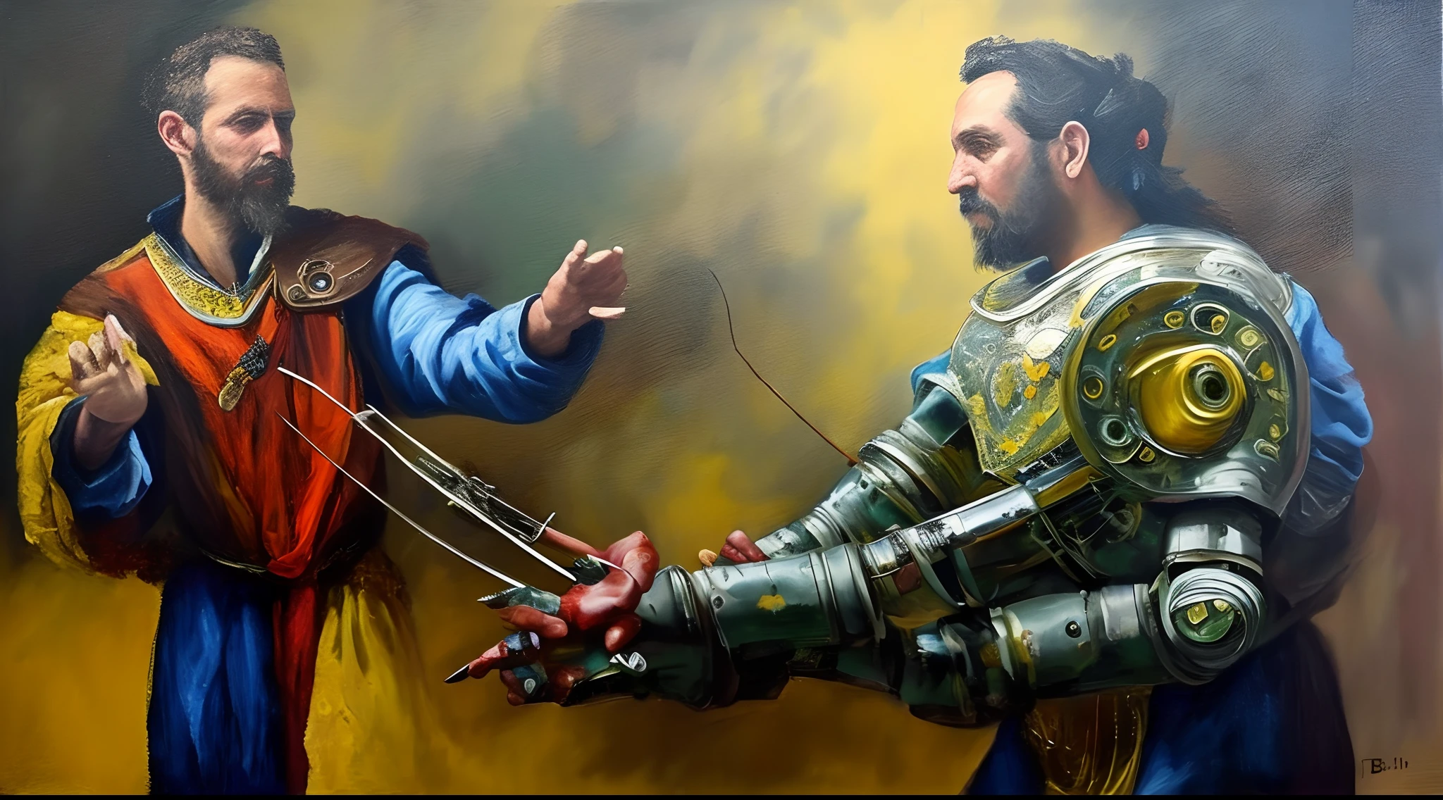D&D character
Bard
Tiefling
Robot arm
Realistic
Oil painting