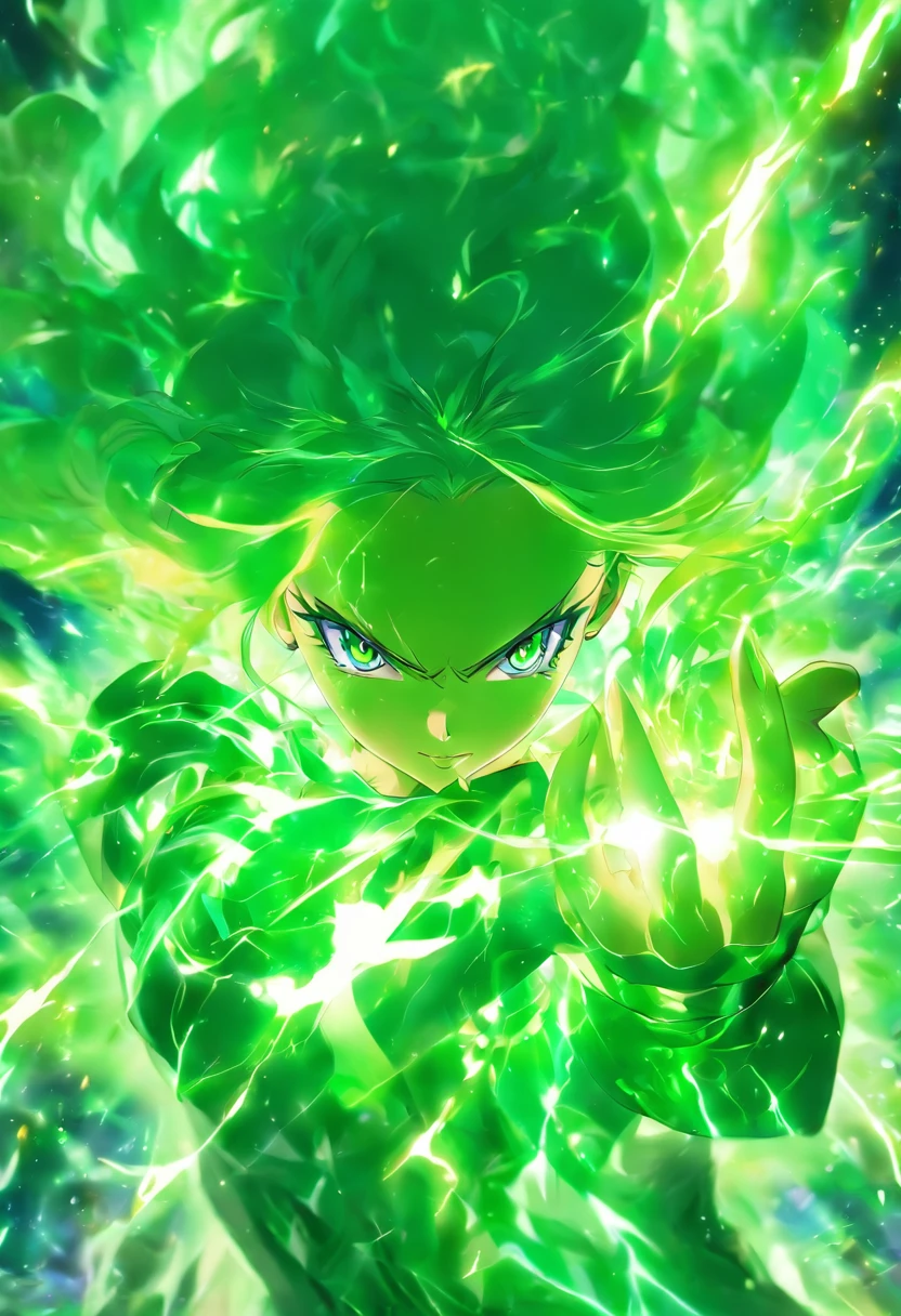 a woman using green aura power