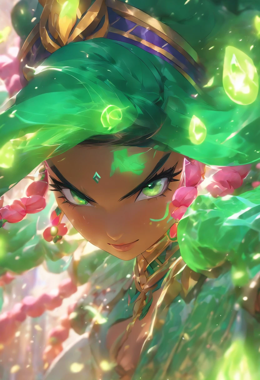 Woman + jade + india + amoroso + Splash Veil Art, splasharte, Splasharte de League of Legends, arte, pincelada, master part, 8k, ultra detalhado, disco Rigido