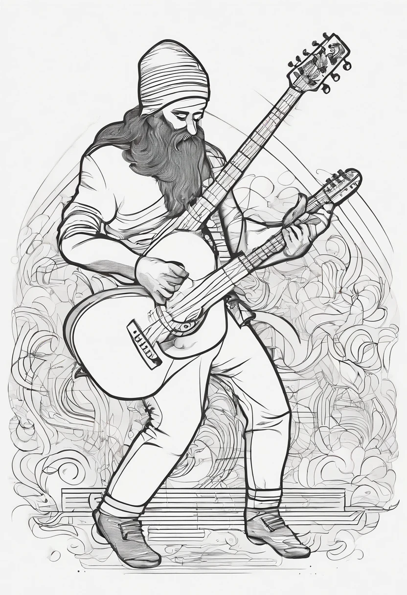 Un nain qui dance avec une guitare