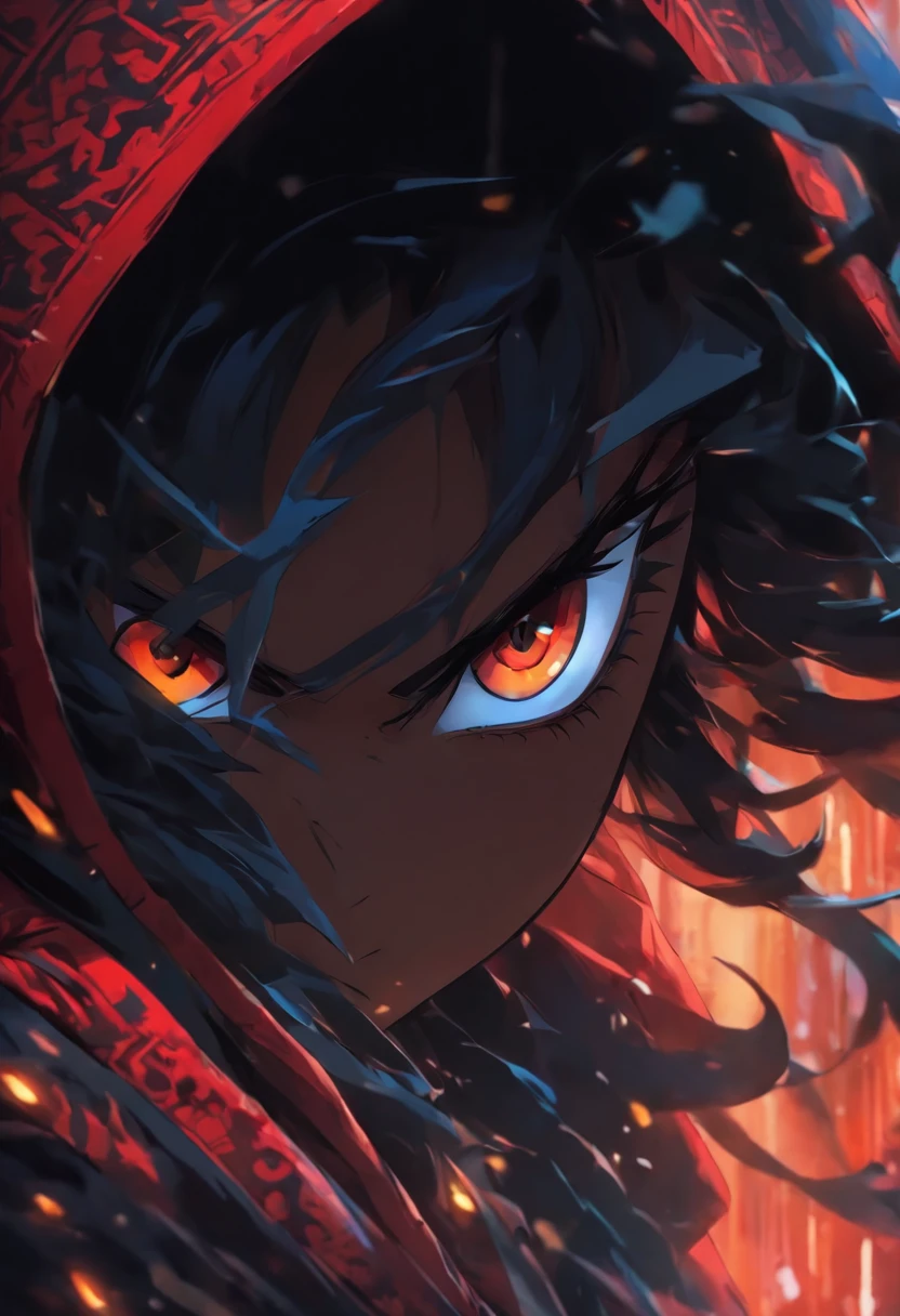 (Filhotes de cor preta), Qualidade Superior, master part, high resolution, 8k, Hoodie e Anime Style Girl, uma mulher, arte de linha detalhada, aprimoramento digital, fechar para cima, anime core, flowing fabric,vermelho,Torogao,various expressions,The expression of the wide eyes