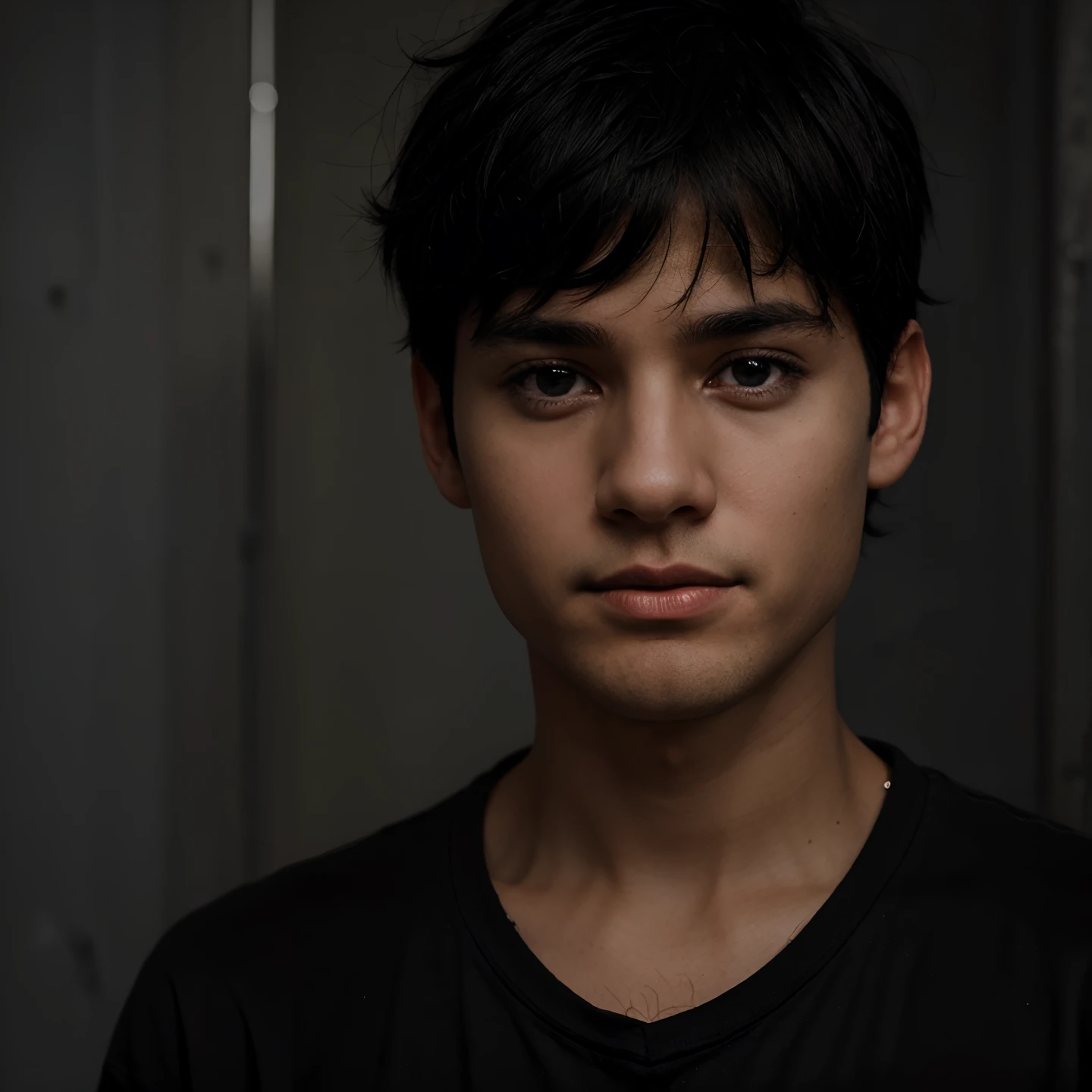 Boy made in abys, black hair, in the darkness