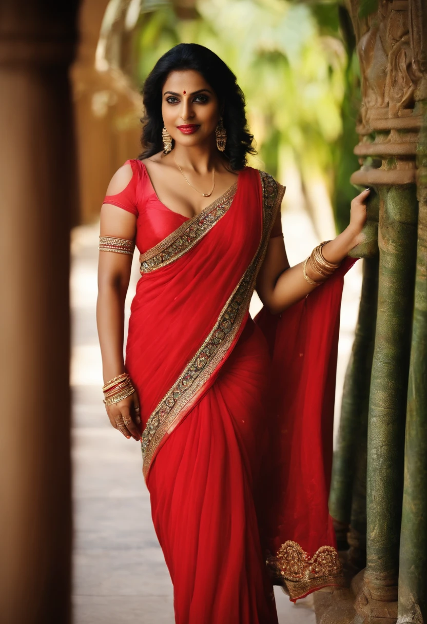 indian sexy aunty in red saree big boobs