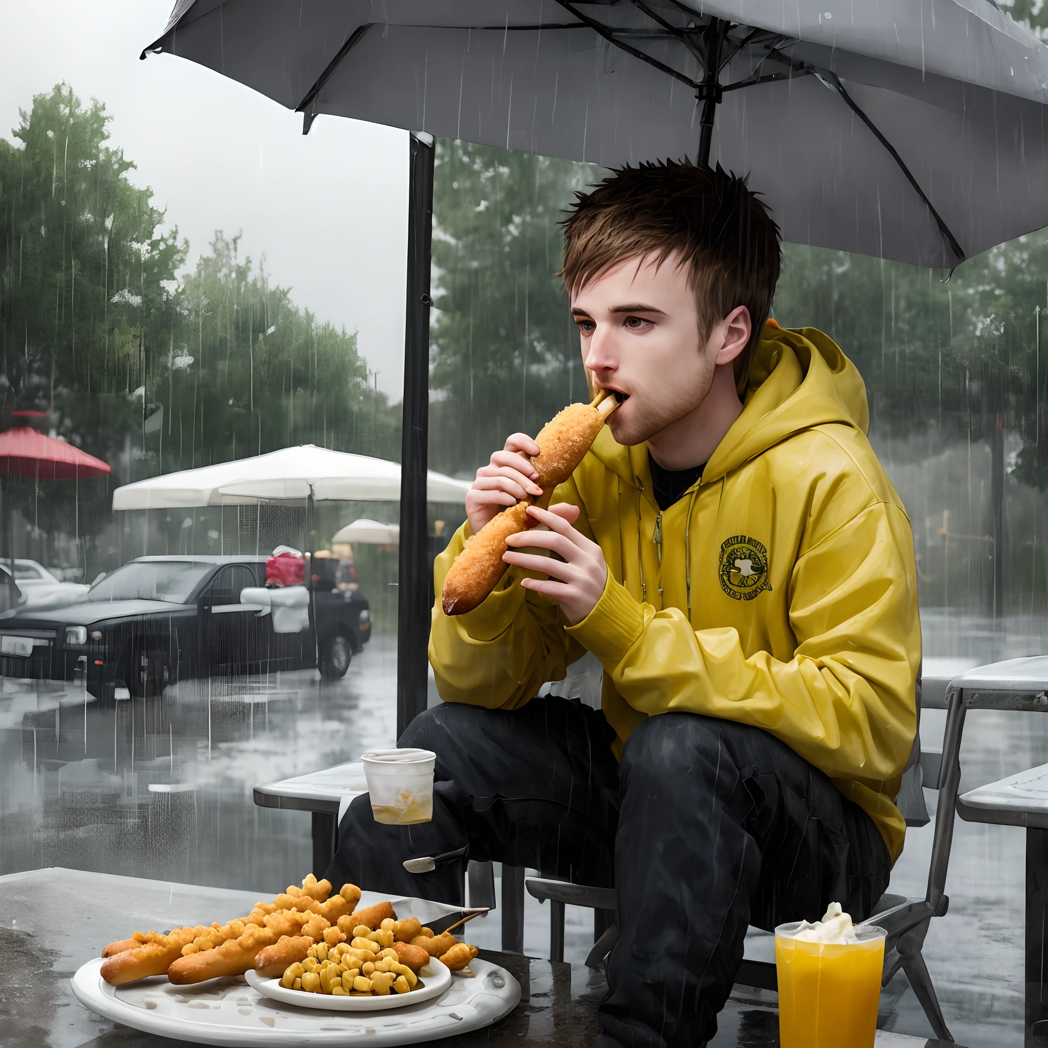 jesse pinkman eating corndogs in the rain