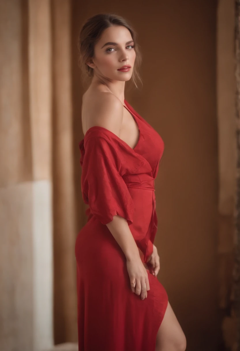 (beste-Qualit)),,((Realstic)),(detailded), femme, adulte, sexy, grosse poitrine, robe rouges, visible , corps entier.