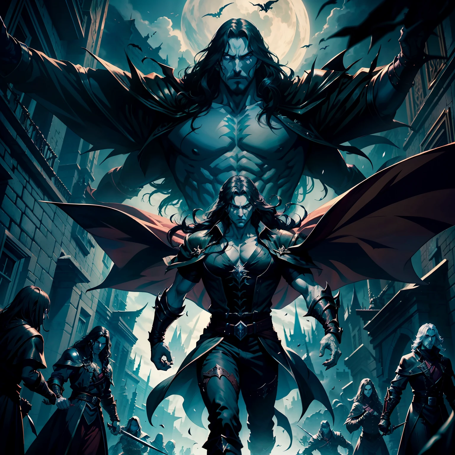Castlevania Shadow Lord of the Shadows hyper realistic super detailed Dynamic shot masterpiece cinematic scene scenes movie Epic Legendary Lord Dracula leading troops armed with demons to fight sharp details cinematic scenes movie correct proportions Anatomy