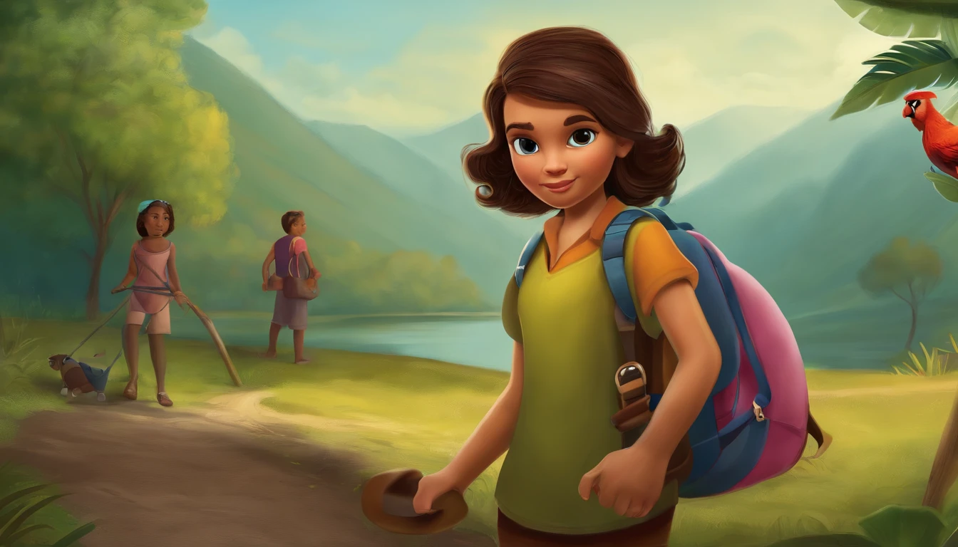 2. The young explorer, Mia, with a look of determination, packing her bag for the journey.