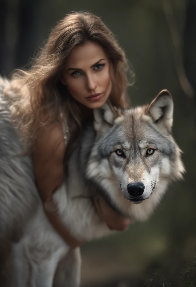 A huge wild gray wolf protecting a beautiful girl
(masterpiece: 1.5) (photorealistic: 1.1) (bokeh) (best quality) (detailed skin texture pores hair: 1.1) (intricate) (8k) (HDR) (wallpaper) (cinematic lighting) (sharp focus )