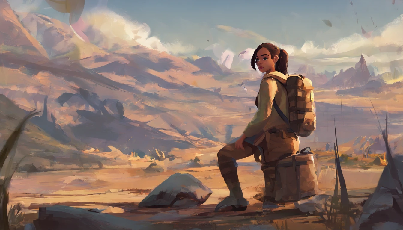 2. The young explorer, Mia, with a look of determination, packing her bag for the journey.