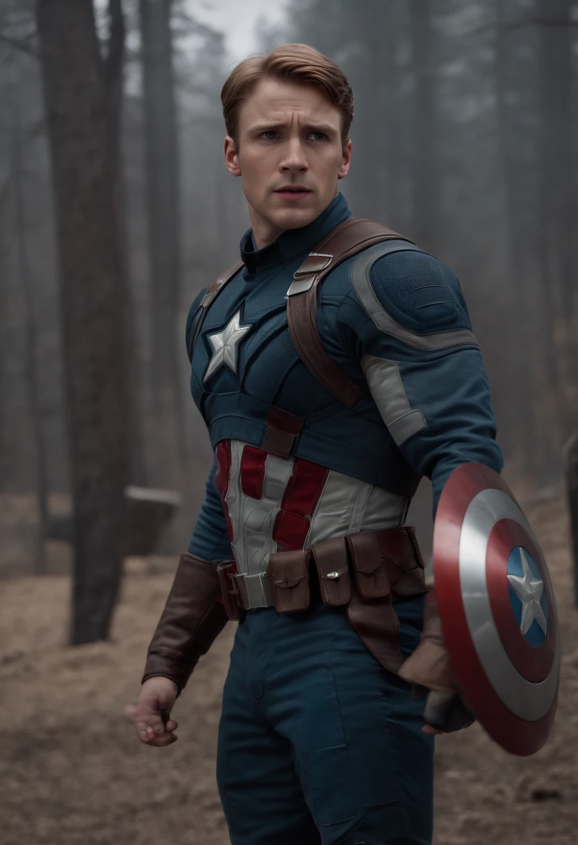 (Photo brute:1.2), (photoreallistic:1.4), Personnage Steve Rogers portant la tenue de Captain America, sans le masque, very detailed eyes and face, beautiful detailed eyes, corps entier, 4k resolution, High-quality model, High detail, High definition, light on the face, lighting cinematic