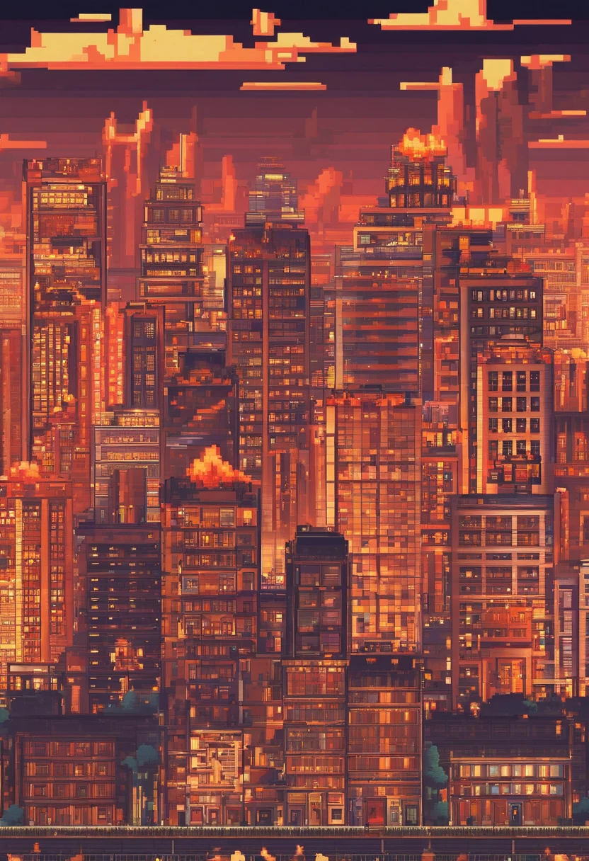 Burning buildings and destruction