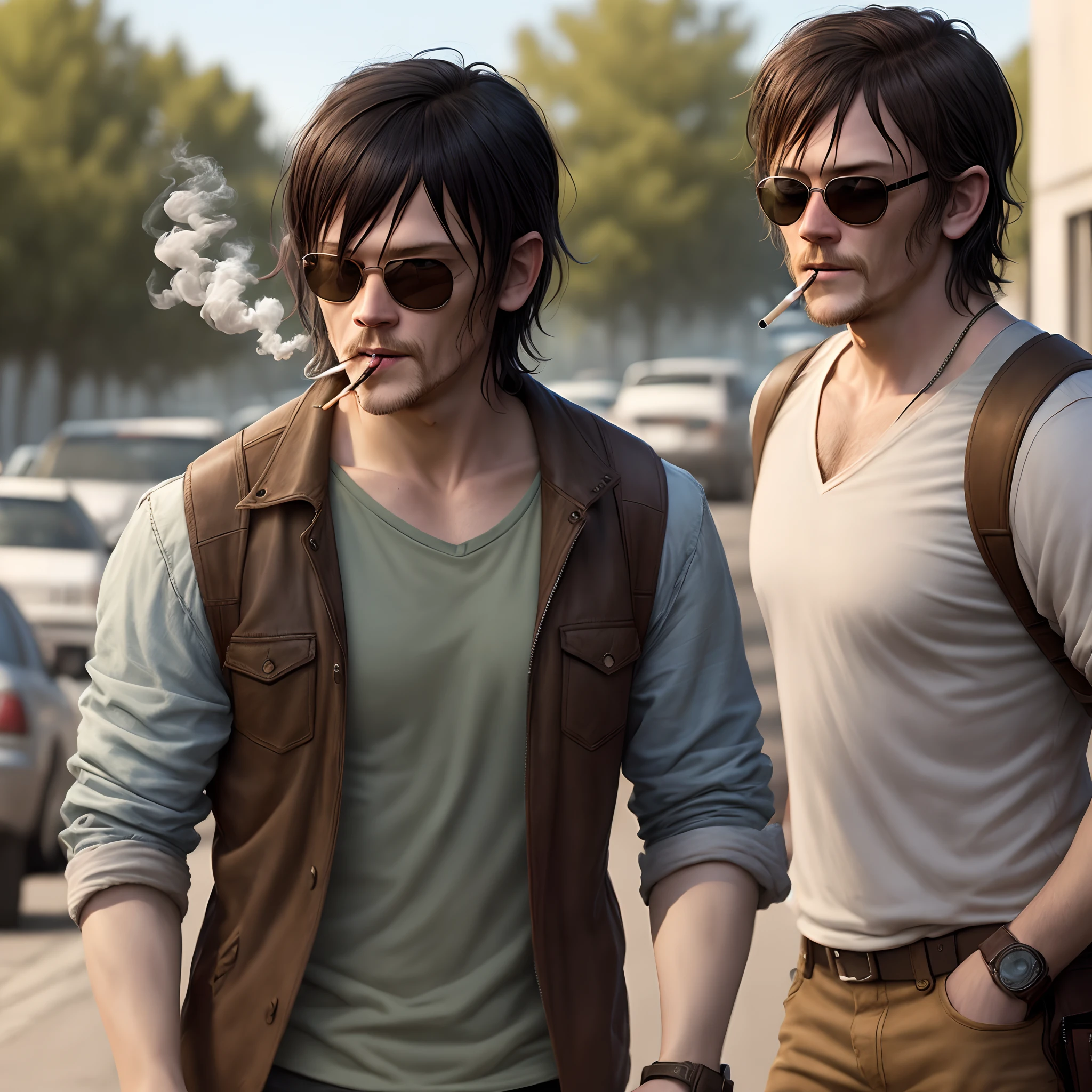 Daryl Dixon from the walking dead with sunglasses on and a cigarette in his mouth