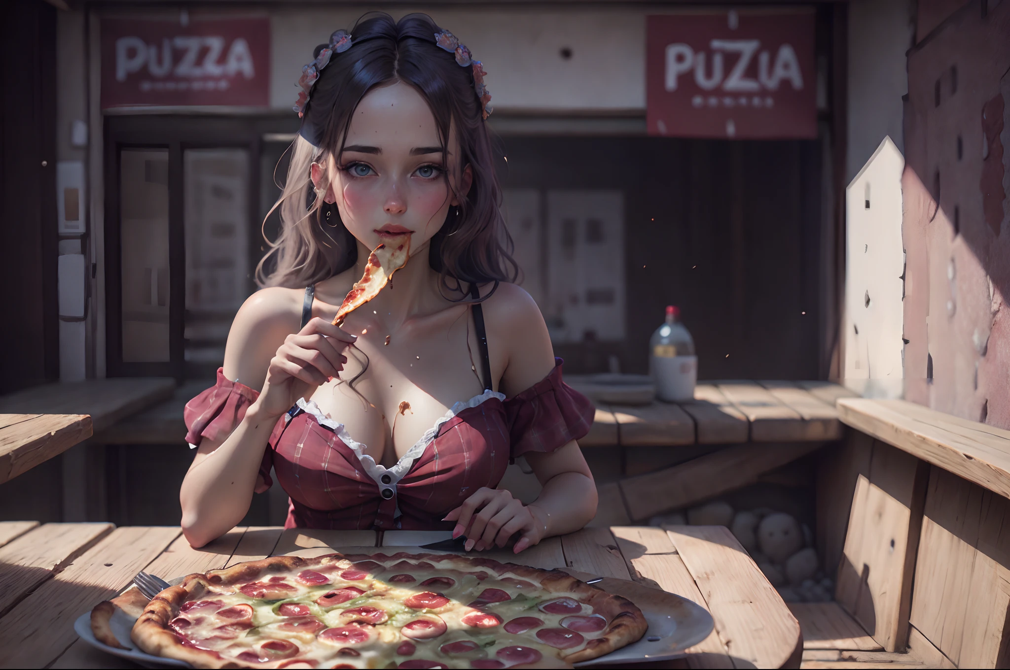 beaufiful girl eating puzza in italy