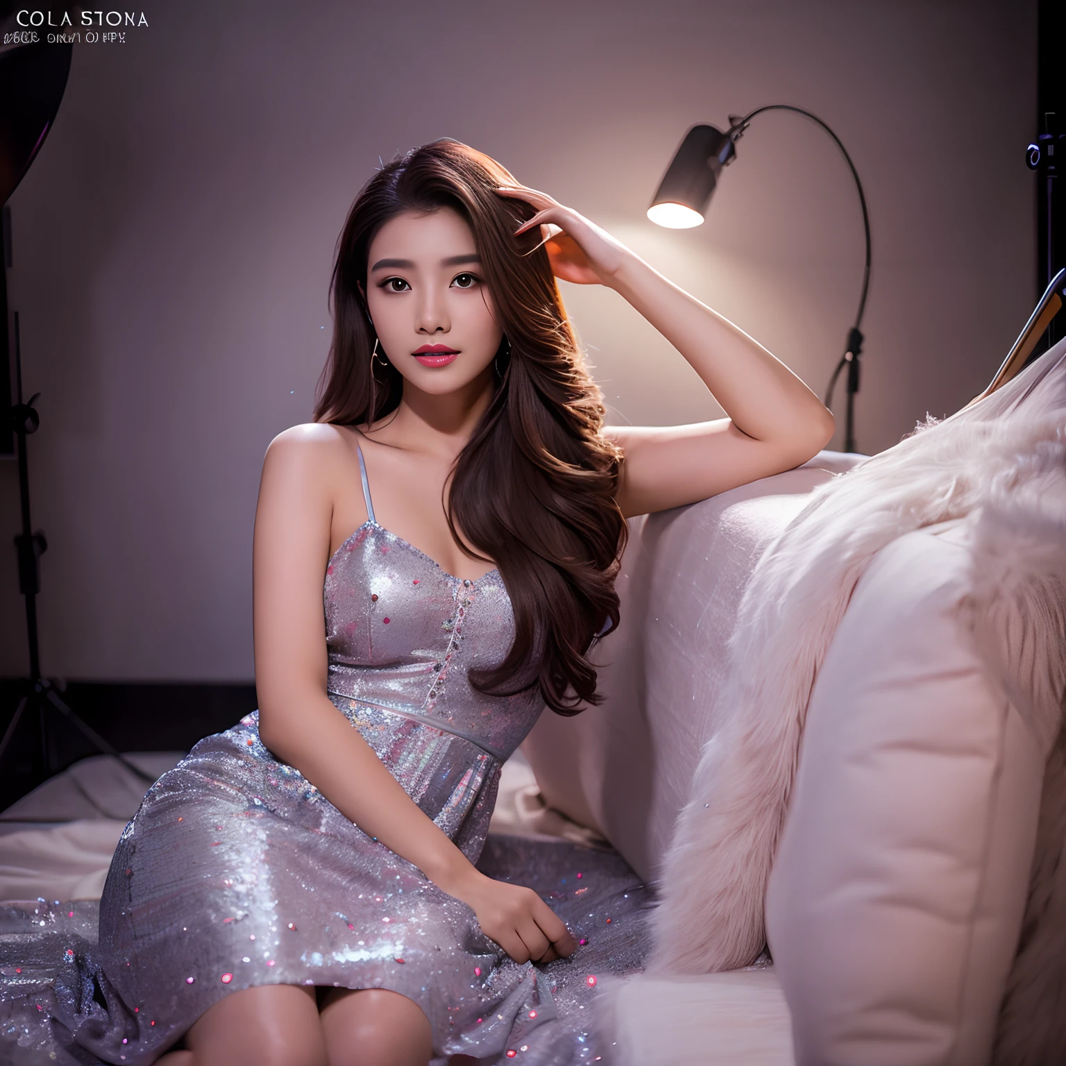 Young nepali Beauty fashion model posing,8k, masterpiece,the model look like K , best quality,sony a7, 50 mm, beautiful skin, pores, colors, hyperdetailed, hyperrealistic) ,wearing a ,the picture is the best picture of 2023,it look so realistic ,long hairs , wearing camisole ,looking at the camera, (photo, studio lighting, length -Full length,theme- portrait,the picture look look like highly professional photography,The model look 20% look alike like soonam kapoor,Dress - doll night wear