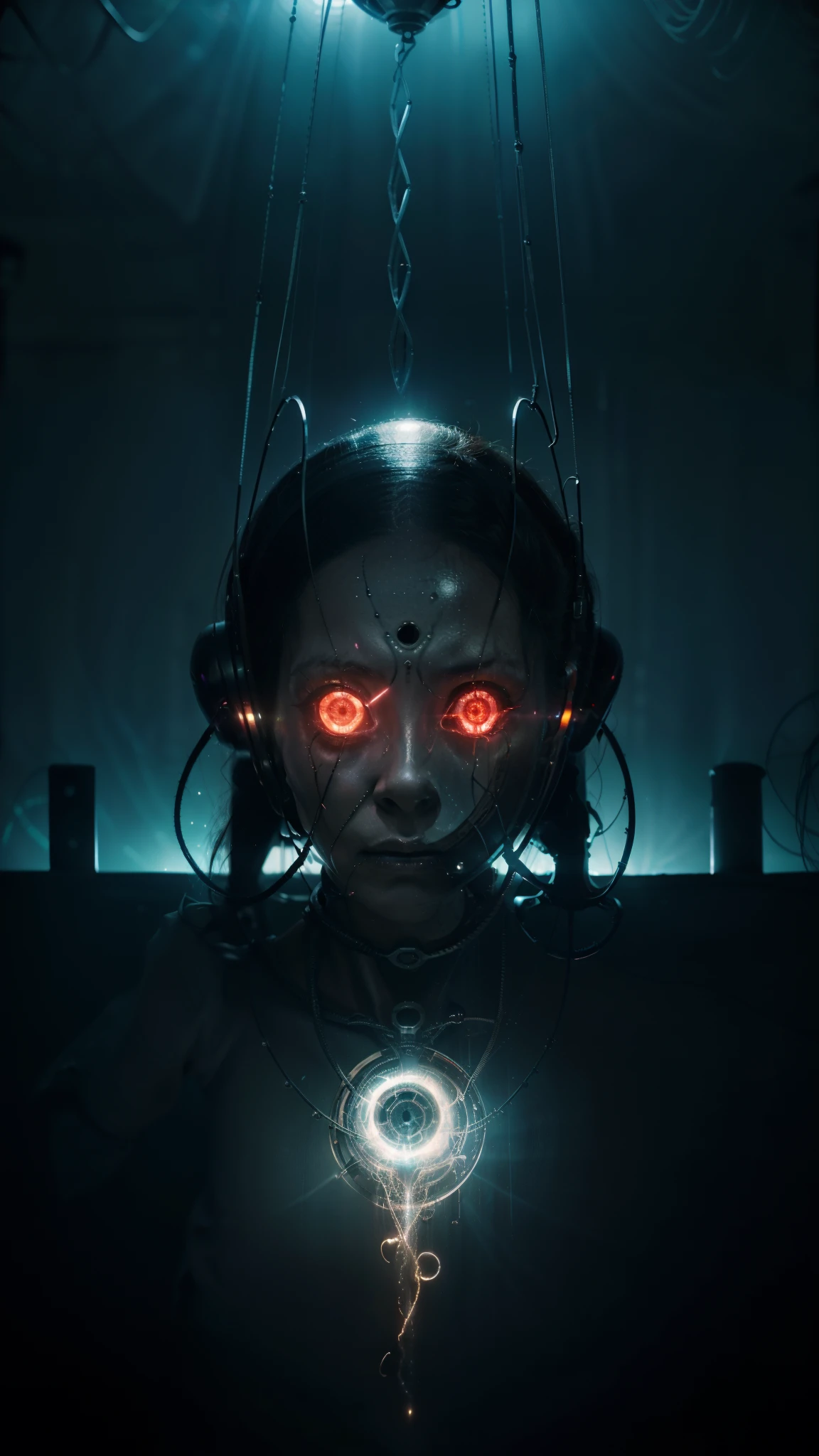 (a woman trapped in an alien mechanism, bondage, tight straps),(alien deformities), (frightened facial expression), (alien experiments),(metallic surfaces), (glowing lights), (sharp angles),(sinister atmosphere), (extraterrestrial technology),(ominous shadows), (unfamiliar symbols),(suspended in mid-air), (limited visibility), (tension and suspense), (otherworldly environment),(scientific equipment), (mysterious contraptions), (strange sounds), (disoriented feeling),(struggling to escape), (intense emotions), (creepy atmosphere), (silhouette), (strange sensations),(mysterious energy),(distinctive alien presence),(unsettling experience),(clashing colors), (conflicting textures), (dramatic composition),(alien machinery), (hypnotic patterns), (emerging light),(captivating composition), (eerie ambiance), (uncertainty),(ominous energy), (confined space), (anatomical distortions)