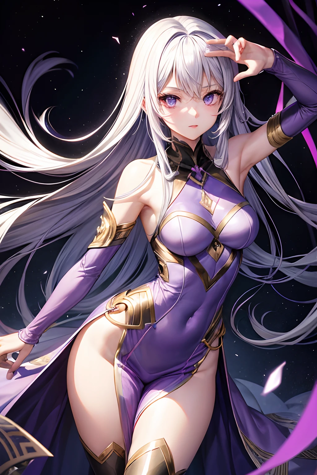 Girl 170cm, thin waist, purple eyes, long silver hair, medium hips, costs cancer