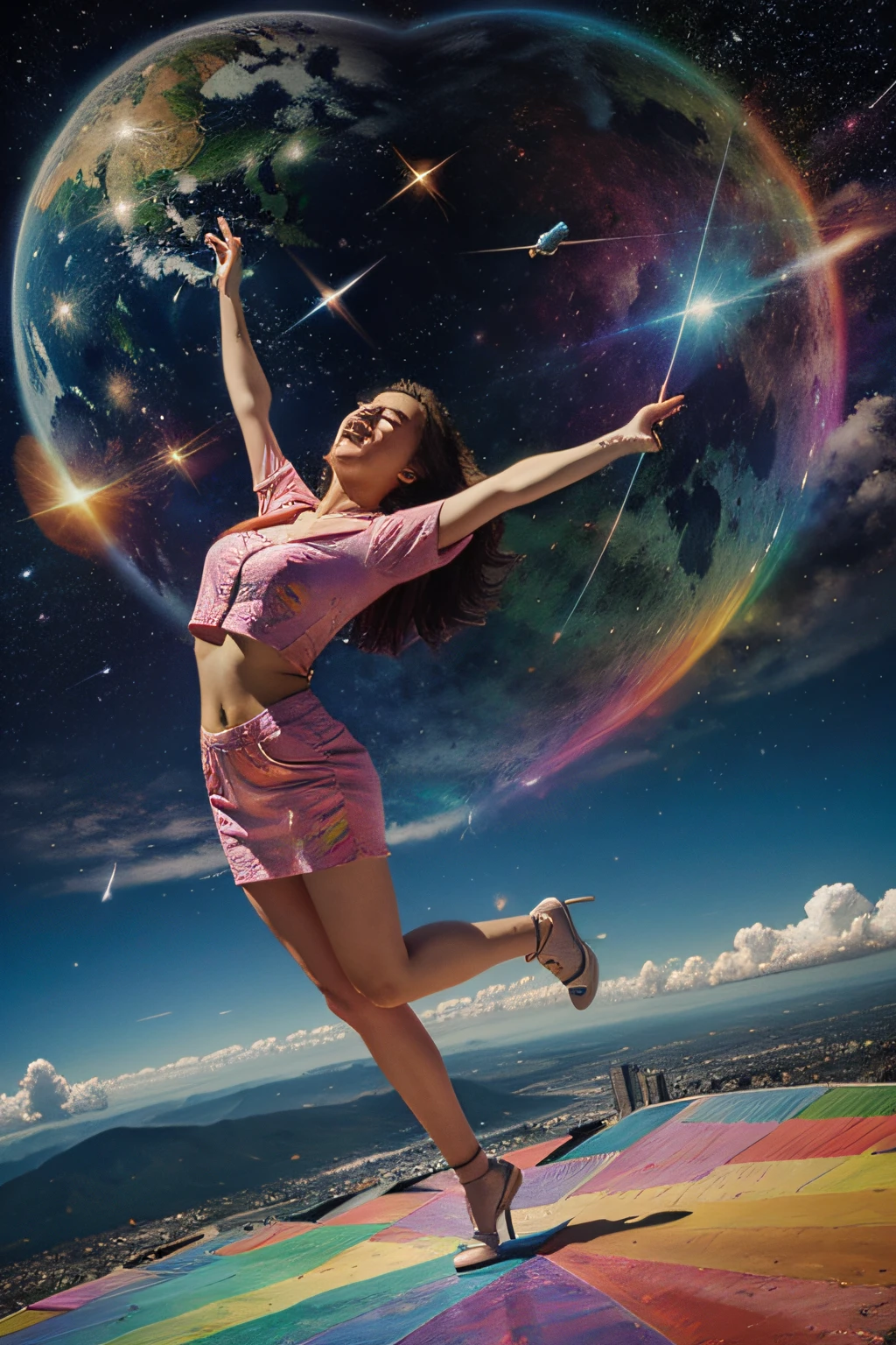 celestial, flying, happy, singing, drawing, colorful, modern art, standard size