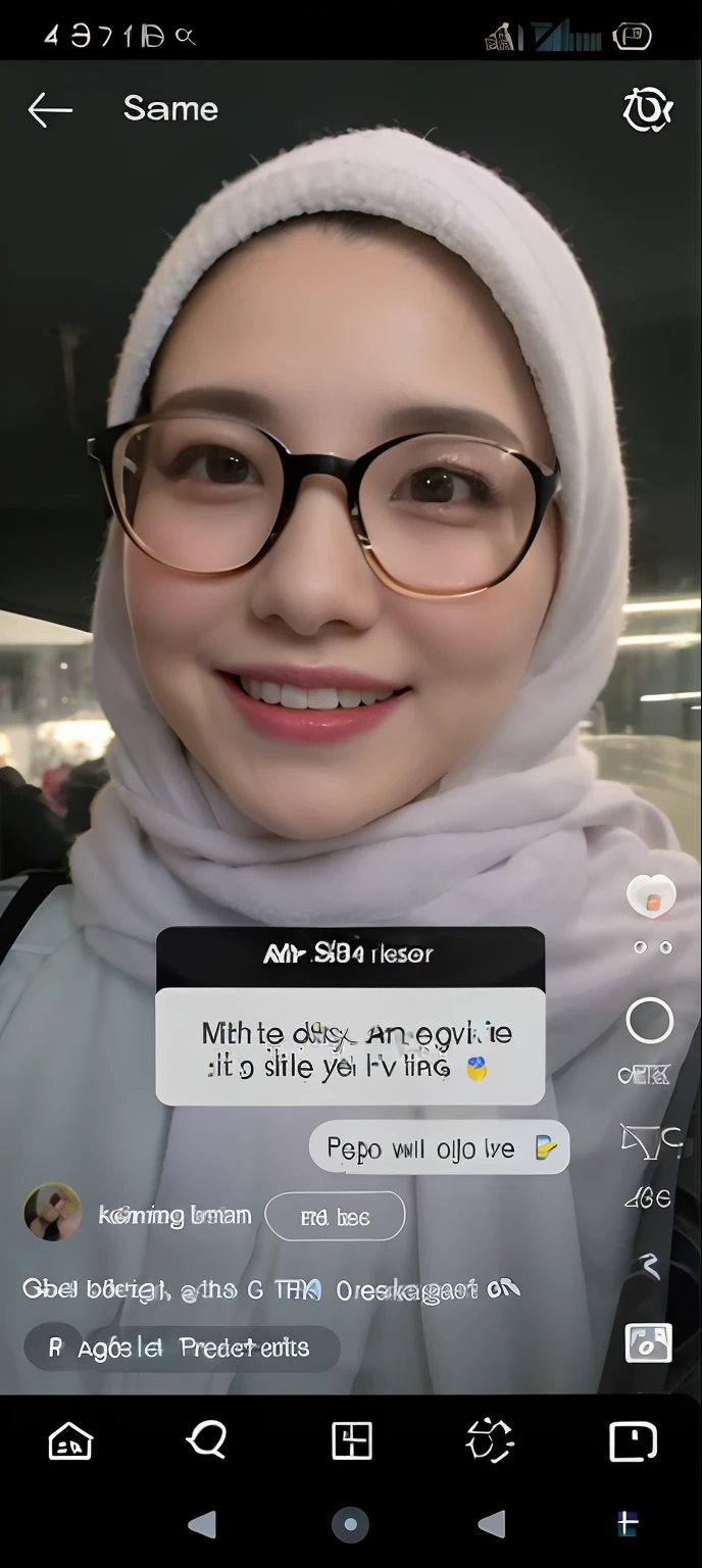 a close up of a person wearing glasses and a scarf, tiktok video, instagram filter, instagram story, with instagram filters, instagram filters, tiktok, ruan cute vtuber, blur effect face, low quality video, black and white filter, leaked, no filter, snapchat story screenshot, snapchat photo, leaked image, at instagram, 😭 🤮 💕 🎀 make big boobs