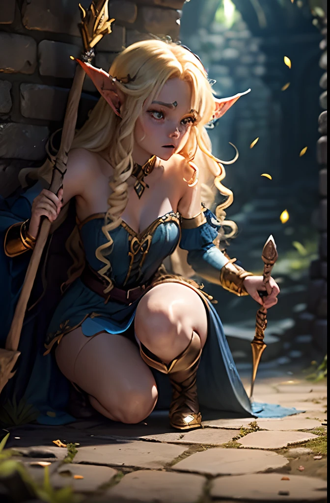(Only 1 girl) (moaning, restrained, Sex with tentacles) Blonde Elf. 25 years. Cyan eyes. (golden long curly hair, scattered in a mess:1.2). (Dirty blue dress with gold embroidery). high-heeled shoes. Beautiful Character Face. Detailed eyes and face, delicate features, (Sexy). opened mouth. In the dungeon, (Surrounded by tentacles,  Hard Tentacle Insertion). Stone walls, sticky liquid, light mist. Anxious atmosphere. Fantasy theme,. dramatic  lighting. higly detailed. NSFW
