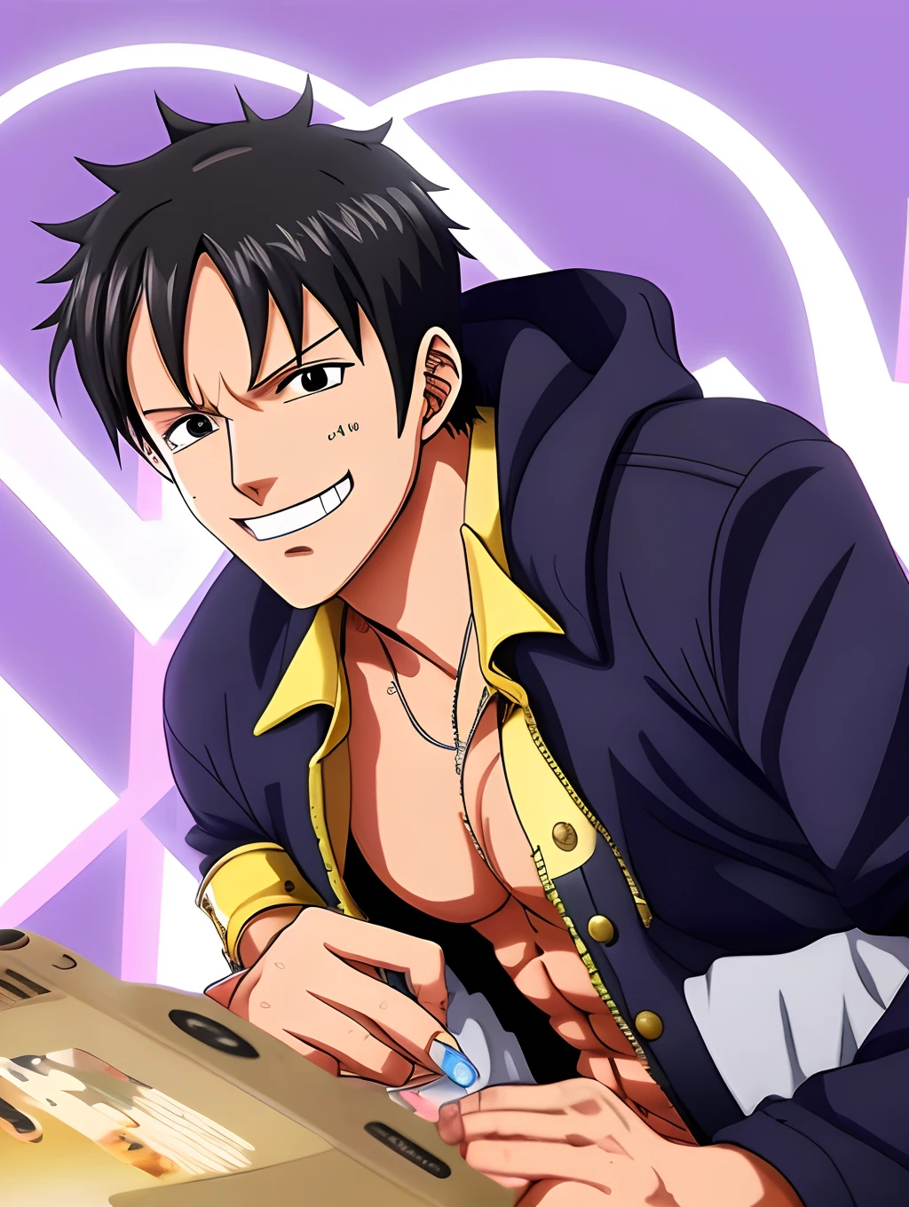 Generate a anime one piece image of Monkey D Garp playing valorant and streaming it to twitch