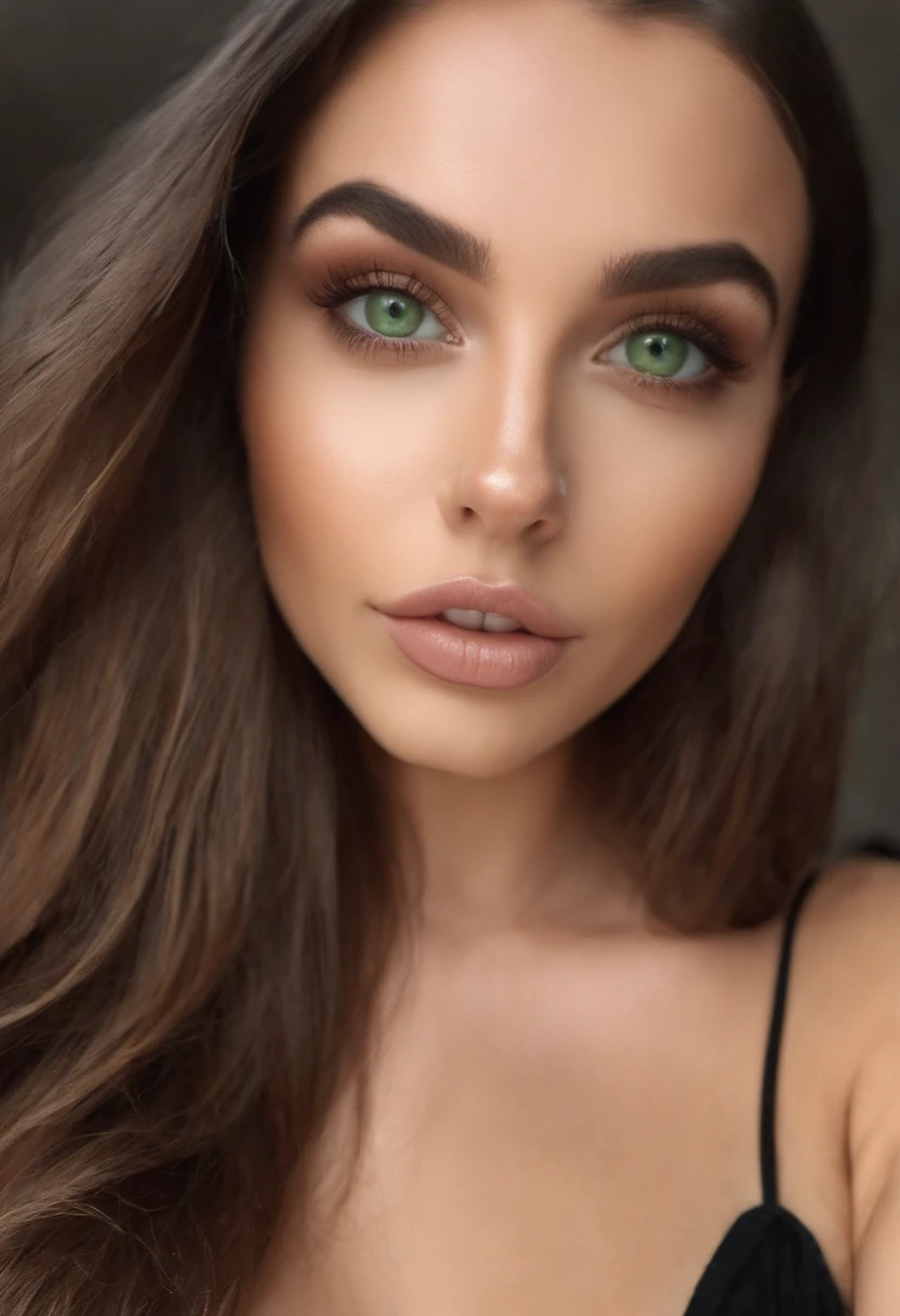 Arafed woman , NUDE, , fille sexy aux yeux verts, Portrait Sophie Mudd, cheveux bruns et grands yeux, selfie of a young woman, Yeux de chambre, Violet Myers, sans maquillage, maquillage naturel, looking straight at camera, Visage avec Artgram, Maquillage subtil, stunning closeupheadshot, piercing green eyes