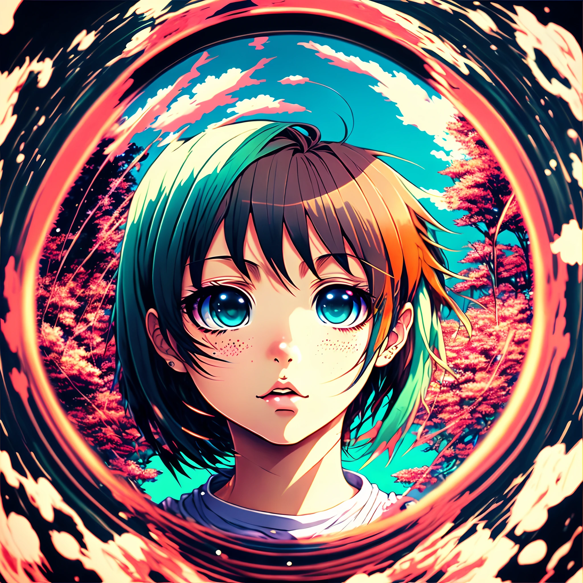 90s anime style, fisheye anime effect,