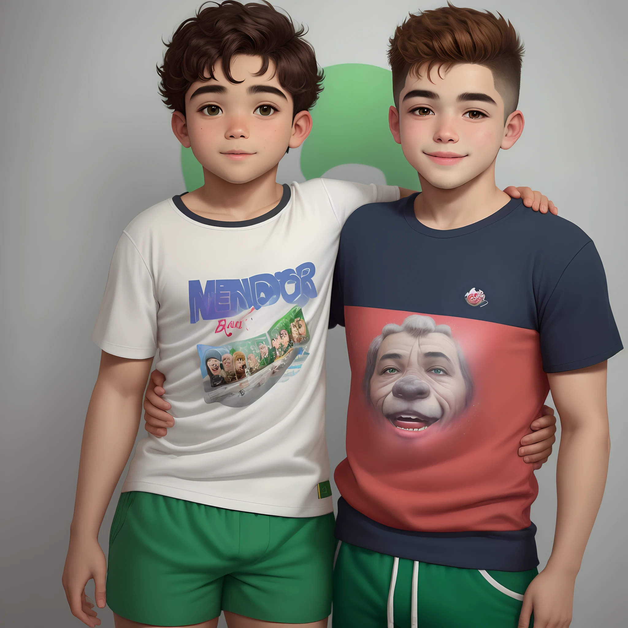  com uma grande testa,moreno com cara de malandro,com uma blusa preta,in green shorts and a nose that looks like a potato