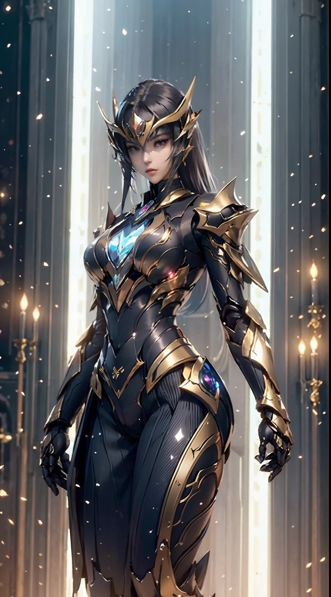 ((unreal enginee 5)), lifelike rendering, excellent, (Full Armor Body), (cloaks), (Helm), looking in camera, Stand in the studio, Beautiful face, makeup, CGI Mix, (Photorealism:1.2), Ultra-realistic UHD face, Slim waist, an hourglass figure, Half body, ((Glowing skin)), ((Shiny skin)), Realistic body, ((She has a sexy body)), ((Clean skin)), Photorealistic, Bokeh, Motion Blur, masutepiece, hight resolution, 1080p, Super Detail, Textured skin.