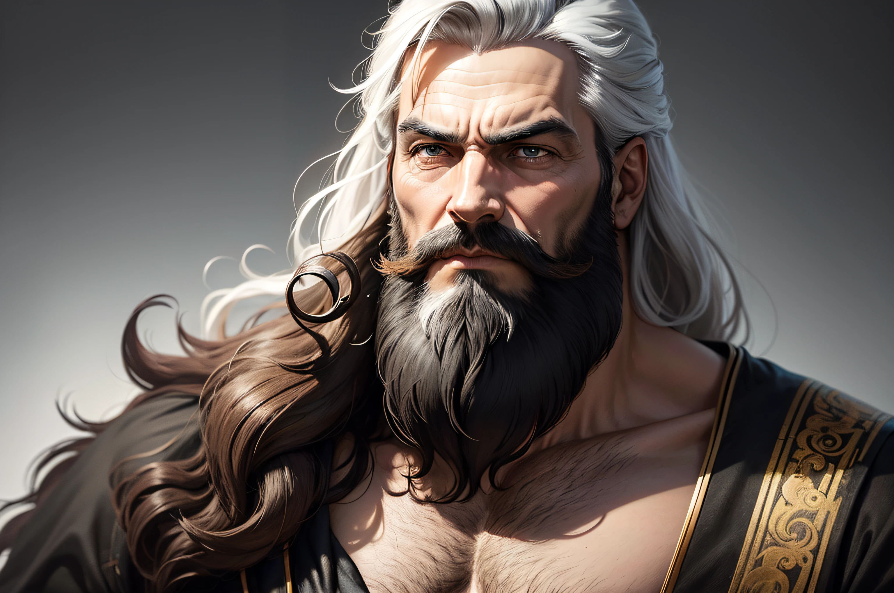 a noble man with a stern countenance and a black and white beard