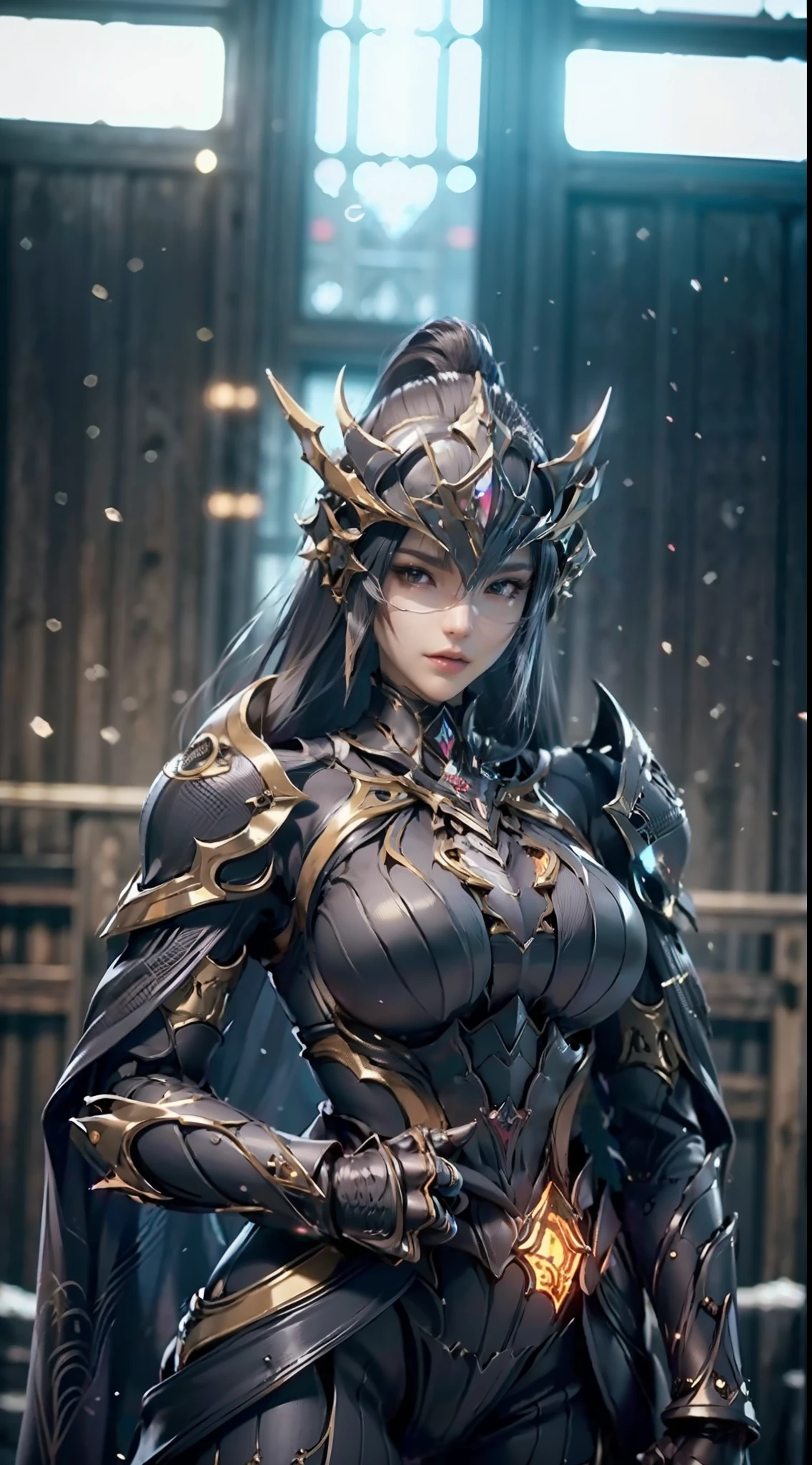 ((unreal enginee 5)), lifelike rendering, excellent, (Full Armor Body), (cloaks), (Helm), looking in camera, Stand in the studio, Beautiful face, makeup, CGI Mix, (Photorealism:1.2), Ultra-realistic UHD face, (Colossal tits), Slim waist, an hourglass figure, Half body, ((Glowing skin)), ((Shiny skin)), Realistic body, ((She has a sexy body)), ((Clean skin)), Photorealistic, Bokeh, Motion Blur, masutepiece, hight resolution, 1080p, Super Detail, Textured skin.