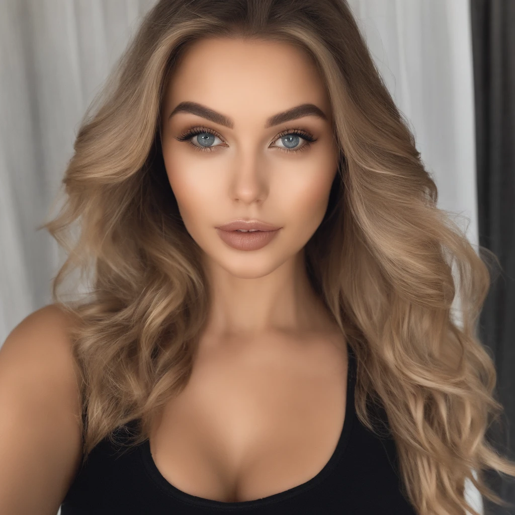 woman with matching tank top and panties, fille sexy aux yeux bleus, Portrait Sophie Mudd, Portrait de Corinna Kopf, cheveux blonds et grands yeux, selfie of a young woman, ohne Maquillage, maquillage naturel, Look directly into the camera, Visage avec Artgram, dezentes Maquillage, Superbe photo du corps entier, dans la chambre, gros seins, Blonde, black leggings, White top and a black jacket