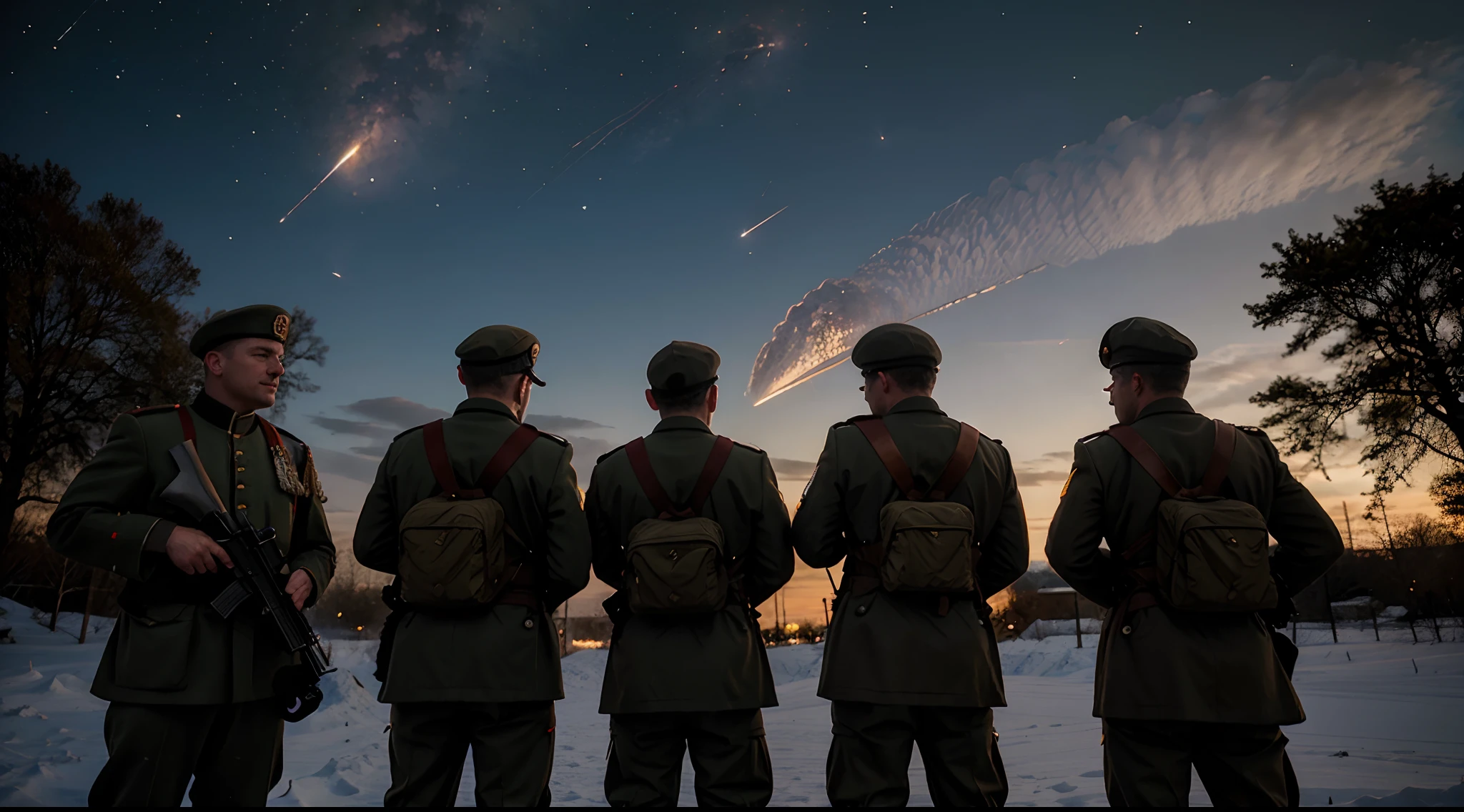 English soldiers watching a meteorite