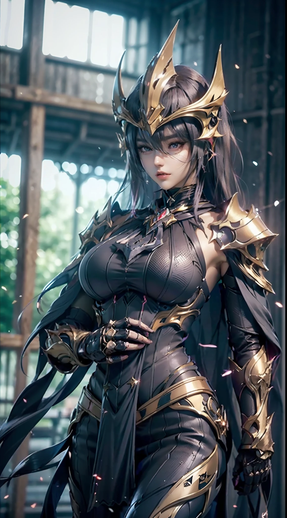 ((unreal enginee 5)), lifelike rendering, excellent, (Full Armor Body), ((cloaks)), looking in camera, Stand in the studio, Beautiful face, makeup, CGI Mix, (Photorealism:1.2), Ultra-realistic UHD face, (Colossal tits), Slim waist, an hourglass figure, Half body, ((Glowing skin)), ((Shiny skin)), Realistic body, ((She has a sexy body)), ((Clean skin)), Photorealistic, Bokeh, Motion Blur, masutepiece, hight resolution, 1080p, Super Detail, Textured skin, (sword on waist)