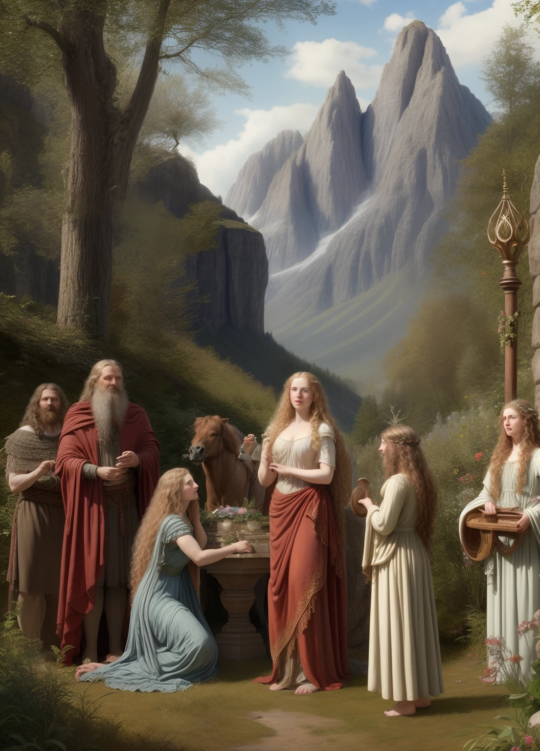 six naked womans in market, sit, stand, knree, lie, man, white hair, hairy torso, fantasy, intricate, elegant, highly detailed, digital painting, artstation, concept art, smooth, sharp focus, illustration , man, shepherd holding a stick, wandering, and dogs and birds, blood, dirty clothes, shepherd holding a stick,, white hair, hairy torso, fantasy, intricate, elegant, highly detailed, digital painting, artstation, concept art, smooth, sharp focus, illustration,