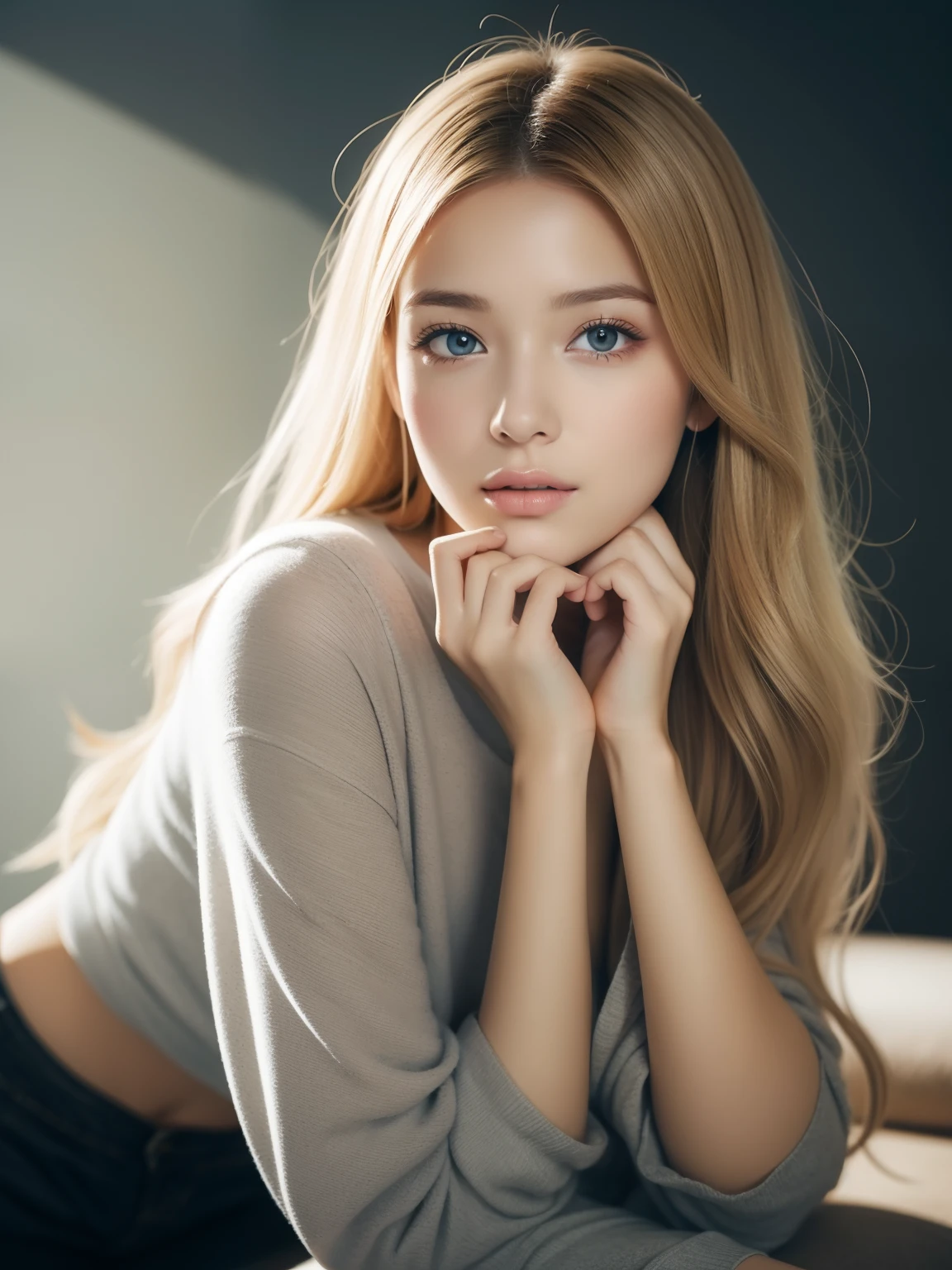 A woman of beauty in a fantastic space, Micro robe moulante couleur blanche et or, 98k, {{Masterpiece}}, Best quality, High quality:1.4), {{[[Aspect de face}}, oeil_contact,Diverses actions photo)]], very nice face look, and very pretty eyes, images mignonnes, images mignonnes, {{Un demi-corps}}, {{{{{{{{longues jambes}}}}}}}}, {{{{corps mince sexy}}}}, {{{{{{Grande femme}}}}}}, {{177 cm de hauteur}}, seulement, beau, charmant, adorable, pale skinned, {{18 to 22 years old Filipino girl}}, look belle fille philippines et yeux verts avec couleur de cheveux blond platine), Jeune fille germano-nordique, {{{{{{{{{{demi-fille}}}}}}}}}}, {{{{{{{{{{haut_talons hauts}}}}}}}}}},