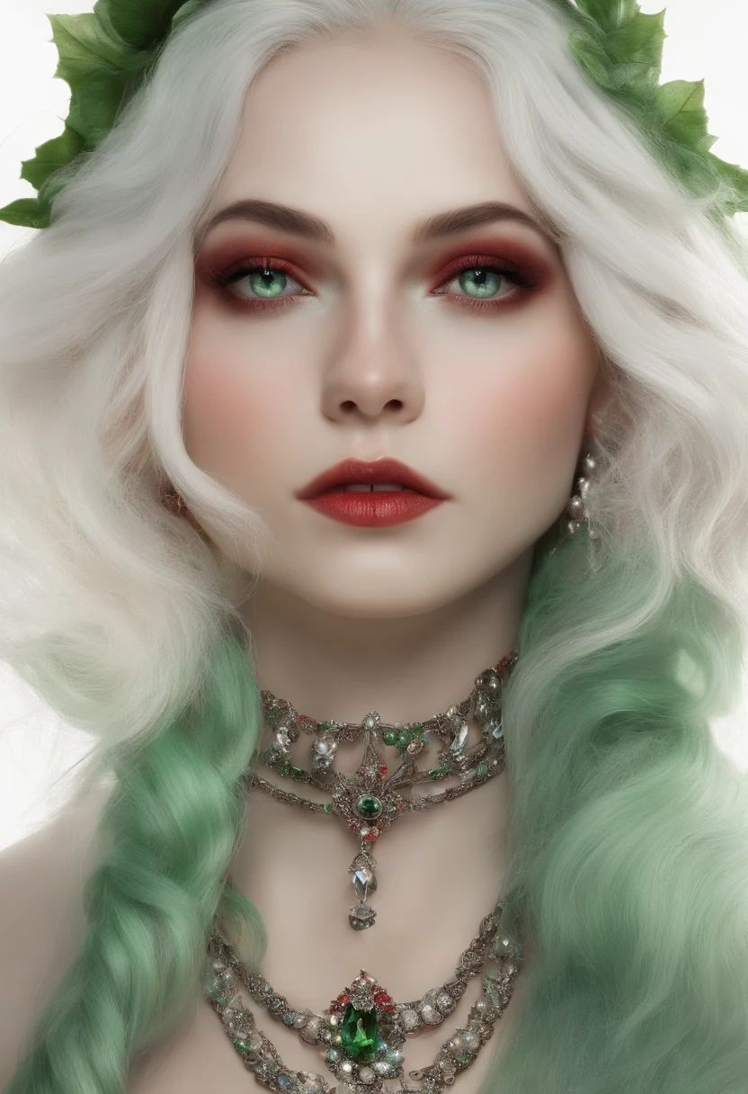 Fillette, left eye green and right eye red, white hair and a mole under the mouth on the right