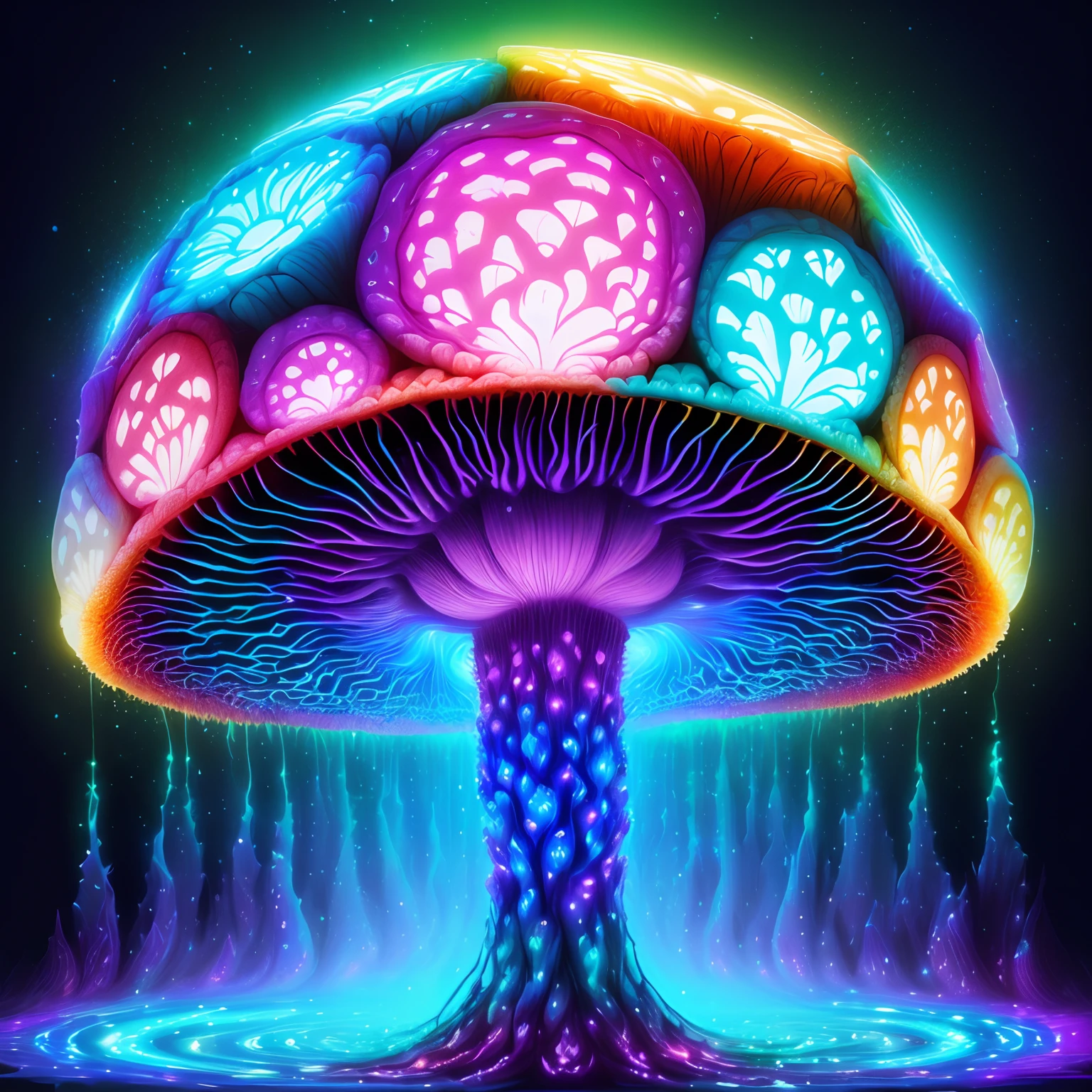 Mushroom brain in psychedelic colors