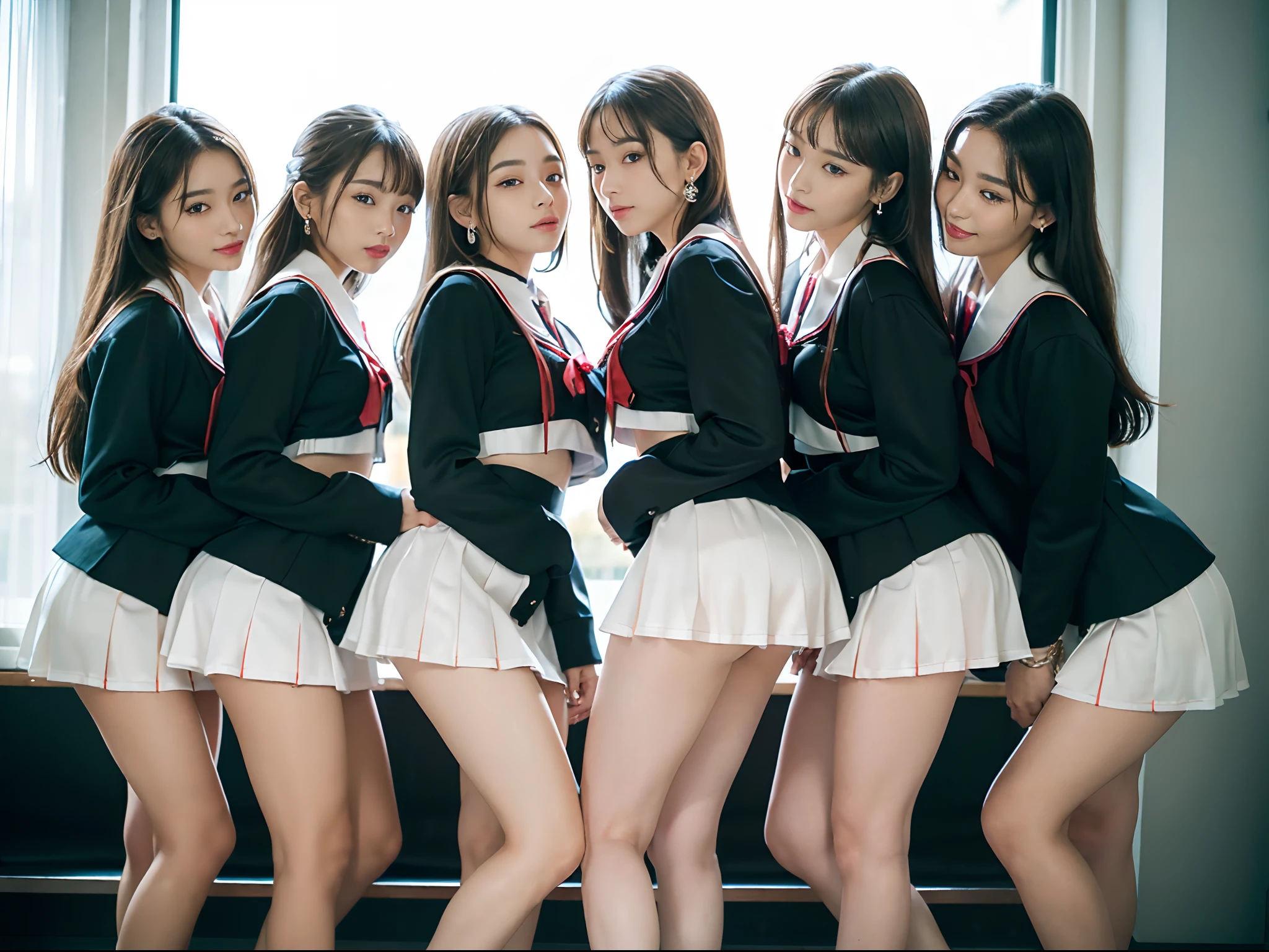 (High school girls inside royal bed room:1.4), looking at viewer, (weeping:1.4), (lying on the bed:1.4), open mouth, silky skins, natural makeup, glossy lips,  group shot, (show tits:1.3), (private high school uniform:1.5), ( :0.8), (3 girls:1.3), perfect style, ((attractive feminine body)), show bra, (show panties), (raw photo:1.4),(( plaid skirt, pleated skirt, legs wide open, seductive lingerie:1.4, cuffs, ribbons, necklaces, collars)), (gentle light, 8k, raw photo, shot by Canon EOS),night time