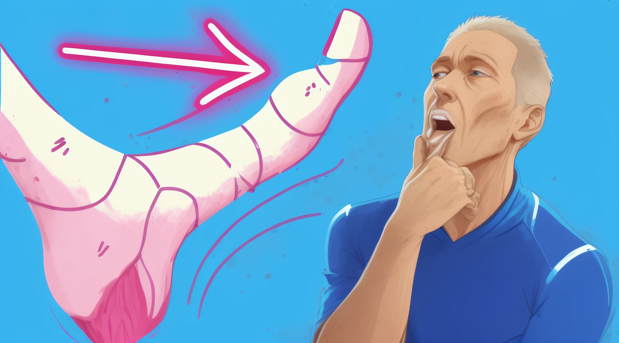 Someone's trying to get a toothbrush out of their mouth, sentado na ponta do dedo do homem, verme, Wiki illustration, illustration!, Alex Jones com pernas de sapo, gesto de pose serpentina, the forefoot to make a v gesture, giant kicking foot, Miniatura do YouTube, Boomhauer, digital illustation, wikicomo, closeup estilo gesto pesado, Verrugas, digital illustration -