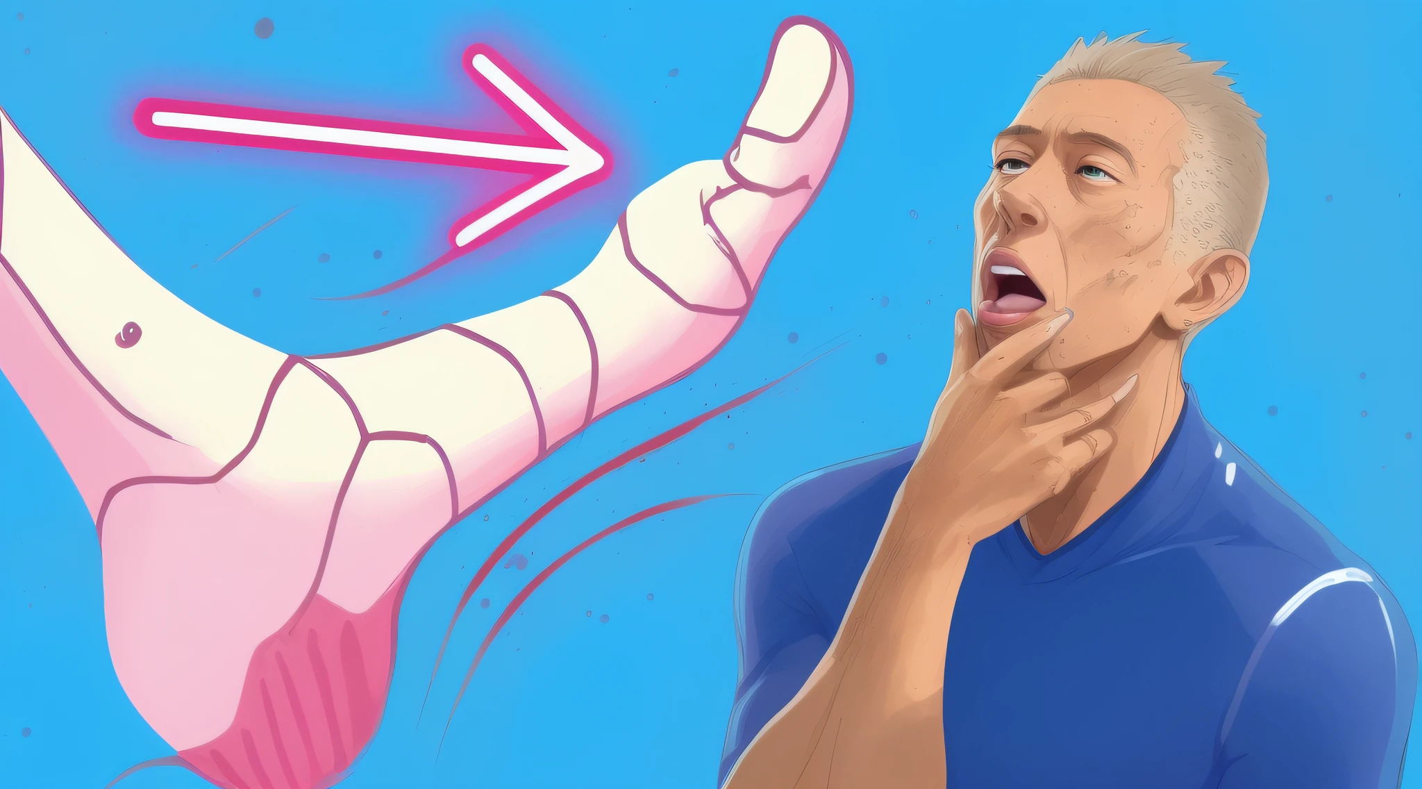 Someone's trying to get a toothbrush out of their mouth, sentado na ponta do dedo do homem, verme, Wiki illustration, illustration!, Alex Jones com pernas de sapo, gesto de pose serpentina, the forefoot to make a v gesture, giant kicking foot, Miniatura do YouTube, Boomhauer, digital illustation, wikicomo, closeup estilo gesto pesado, Verrugas, digital illustration -