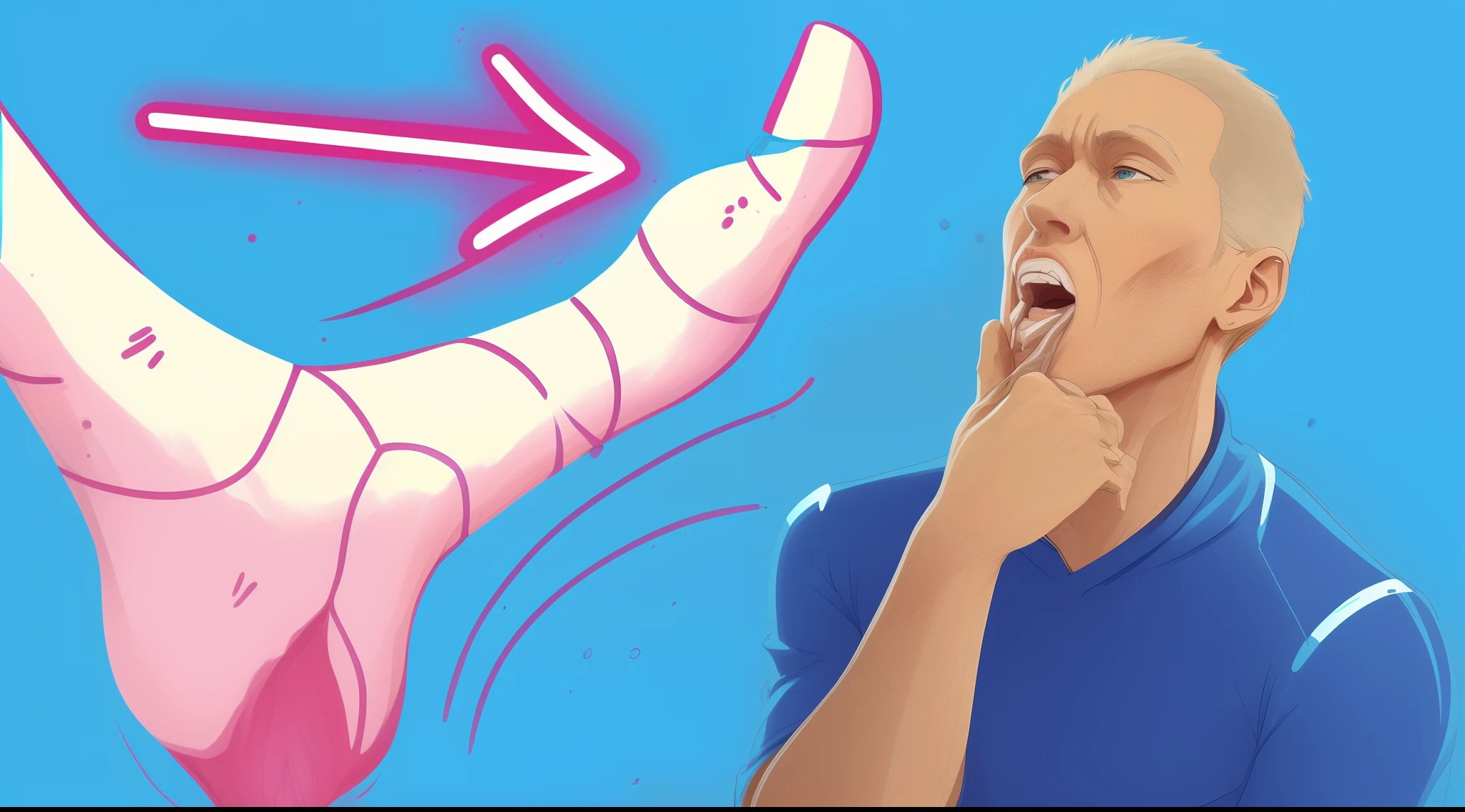 Someone's trying to get a toothbrush out of their mouth, sentado na ponta do dedo do homem, verme, Wiki illustration, illustration!, Alex Jones com pernas de sapo, gesto de pose serpentina, the forefoot to make a v gesture, giant kicking foot, Miniatura do YouTube, Boomhauer, digital illustation, wikicomo, closeup estilo gesto pesado, Verrugas, digital illustration -