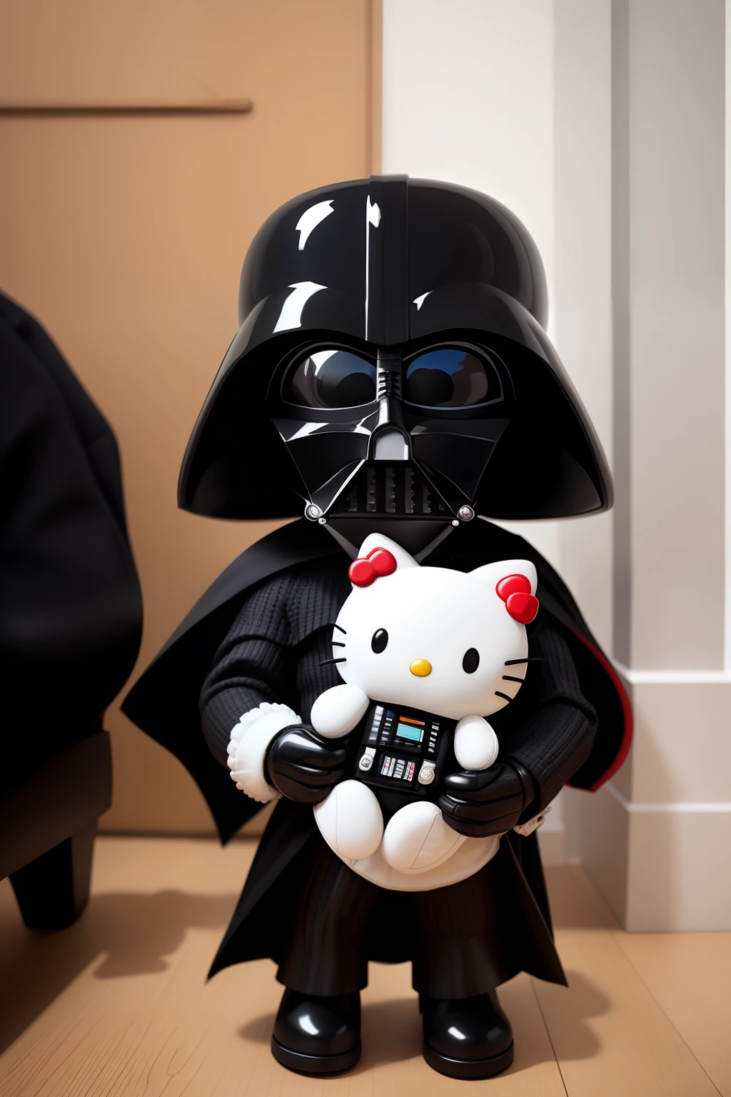 Hello Kitty holding a darth Vader toy