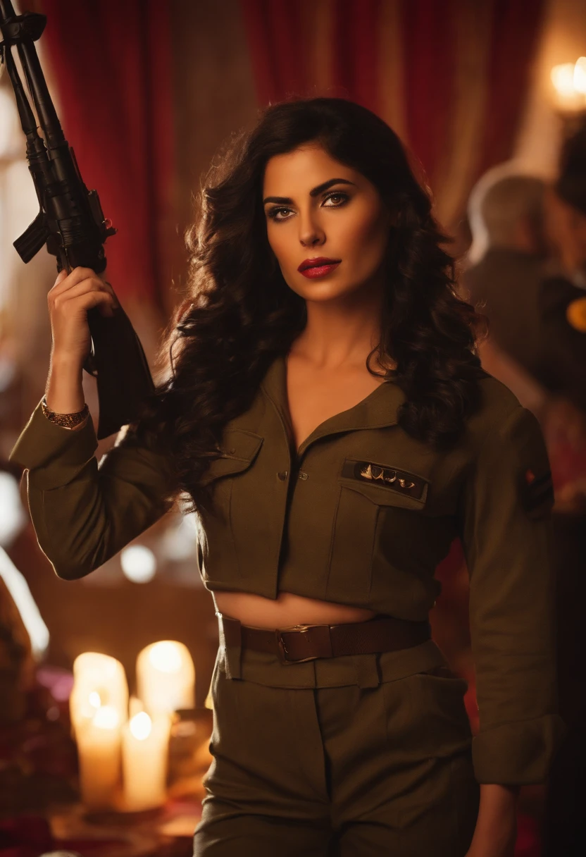 soldada feminina do idf apontando fuzil
